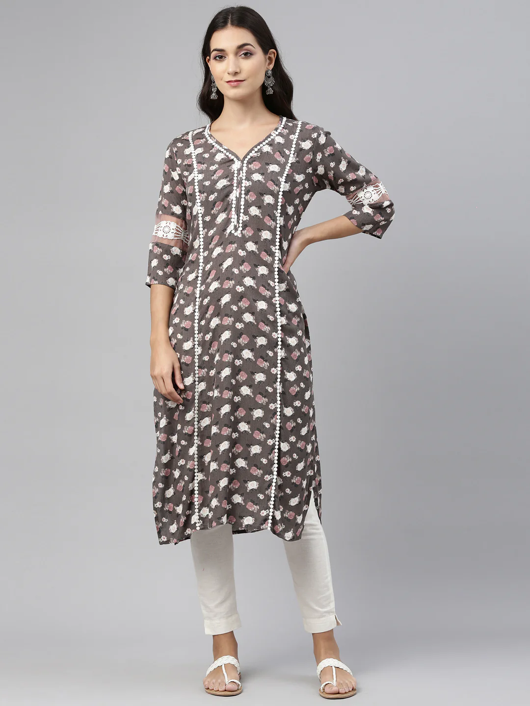 Neerus Olive Color Rayon Fabric Tunic