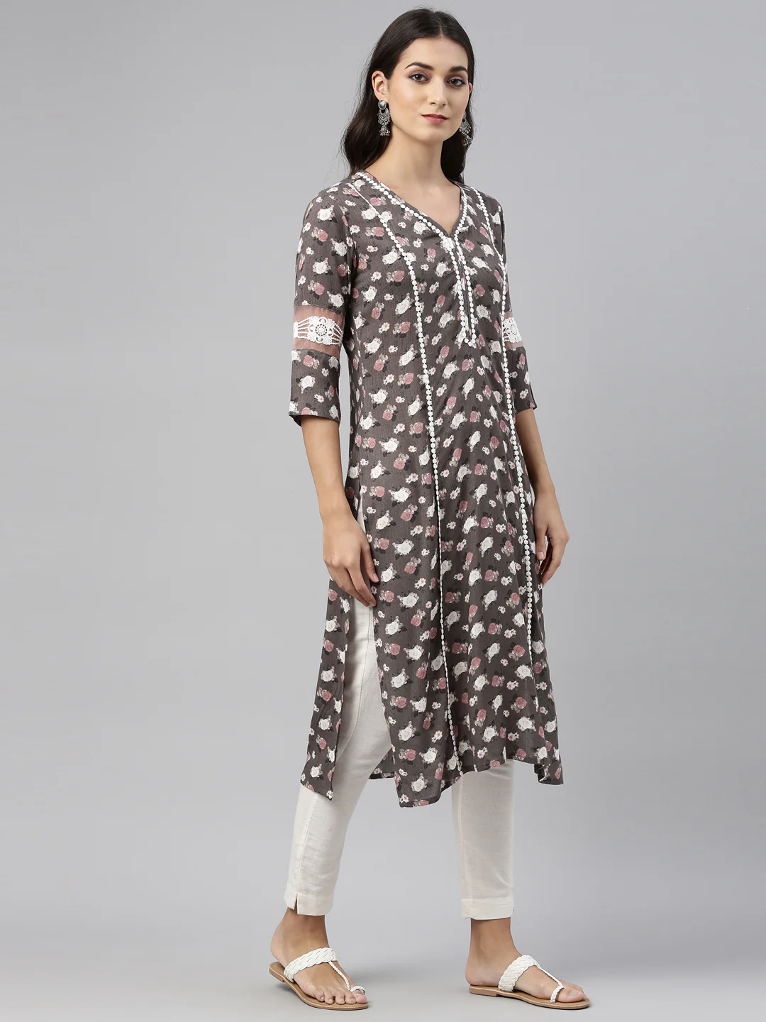 Neerus Olive Color Rayon Fabric Tunic - Image 4