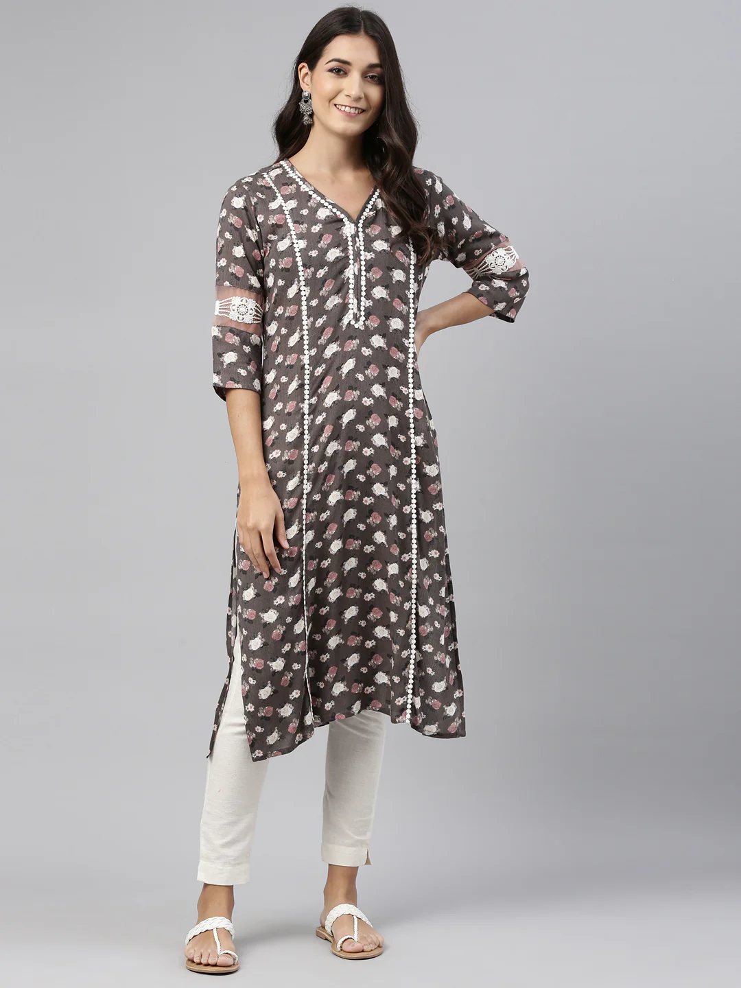 Neerus Olive Color Rayon Fabric Tunic - Image 6