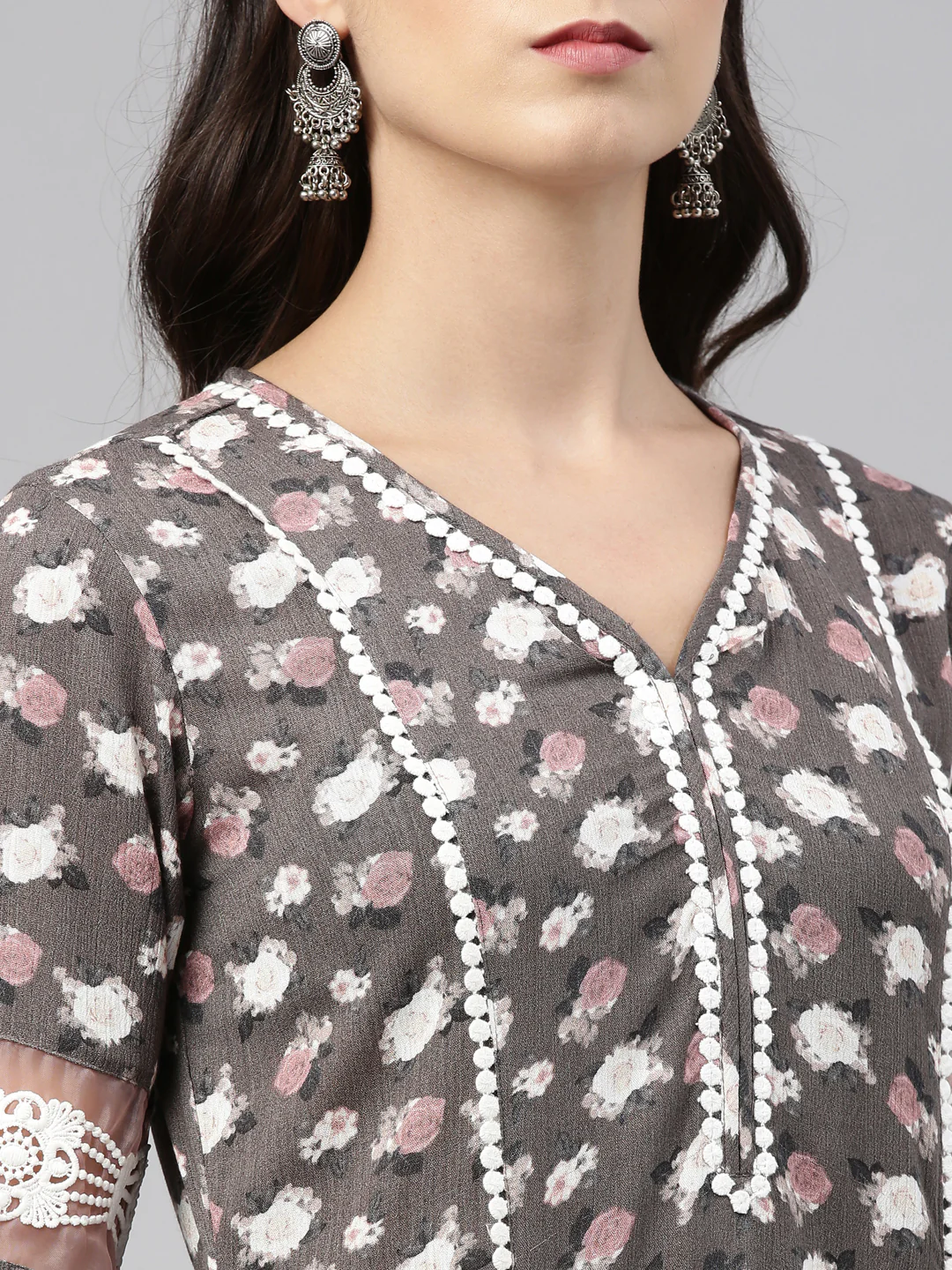 Neerus Olive Color Rayon Fabric Tunic - Image 7