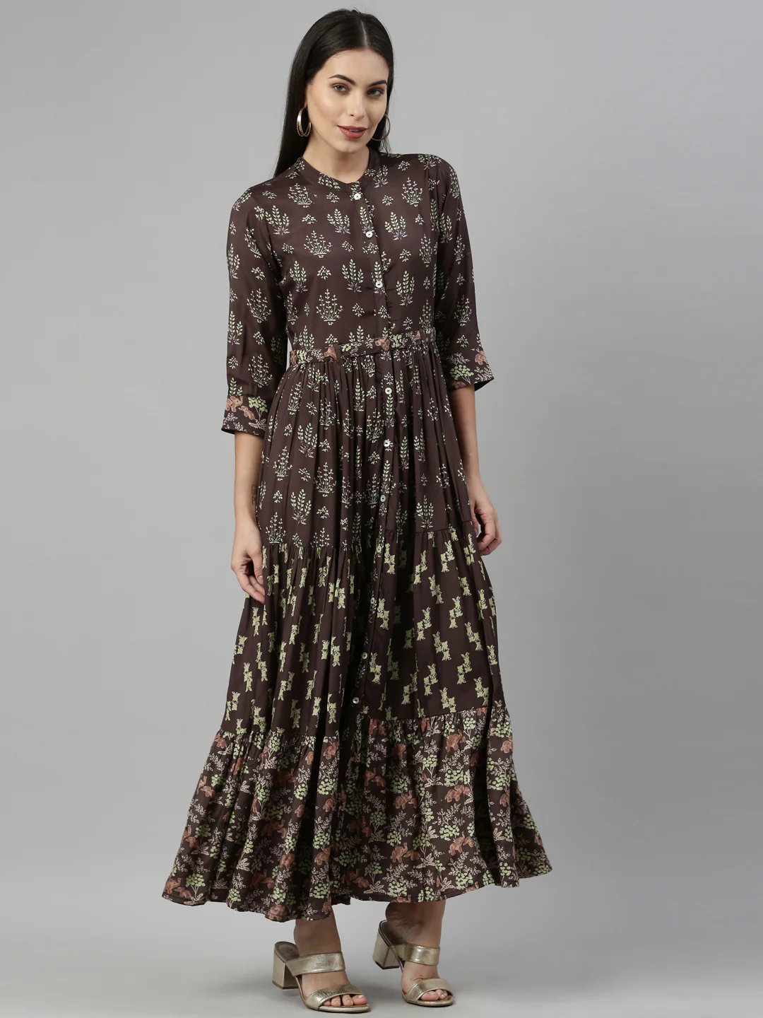 Neerus Olive Color Santoon Fabric Kurta - Image 4