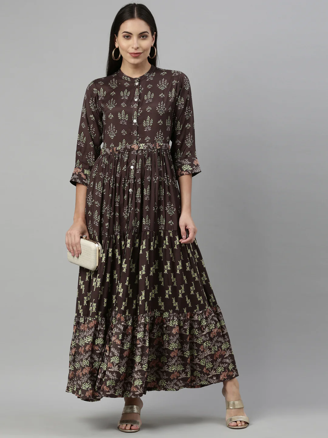 Neerus Olive Color Santoon Fabric Kurta - Image 6