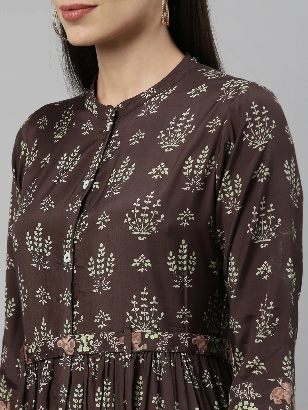Neerus Olive Color Santoon Fabric Kurta - Image 8