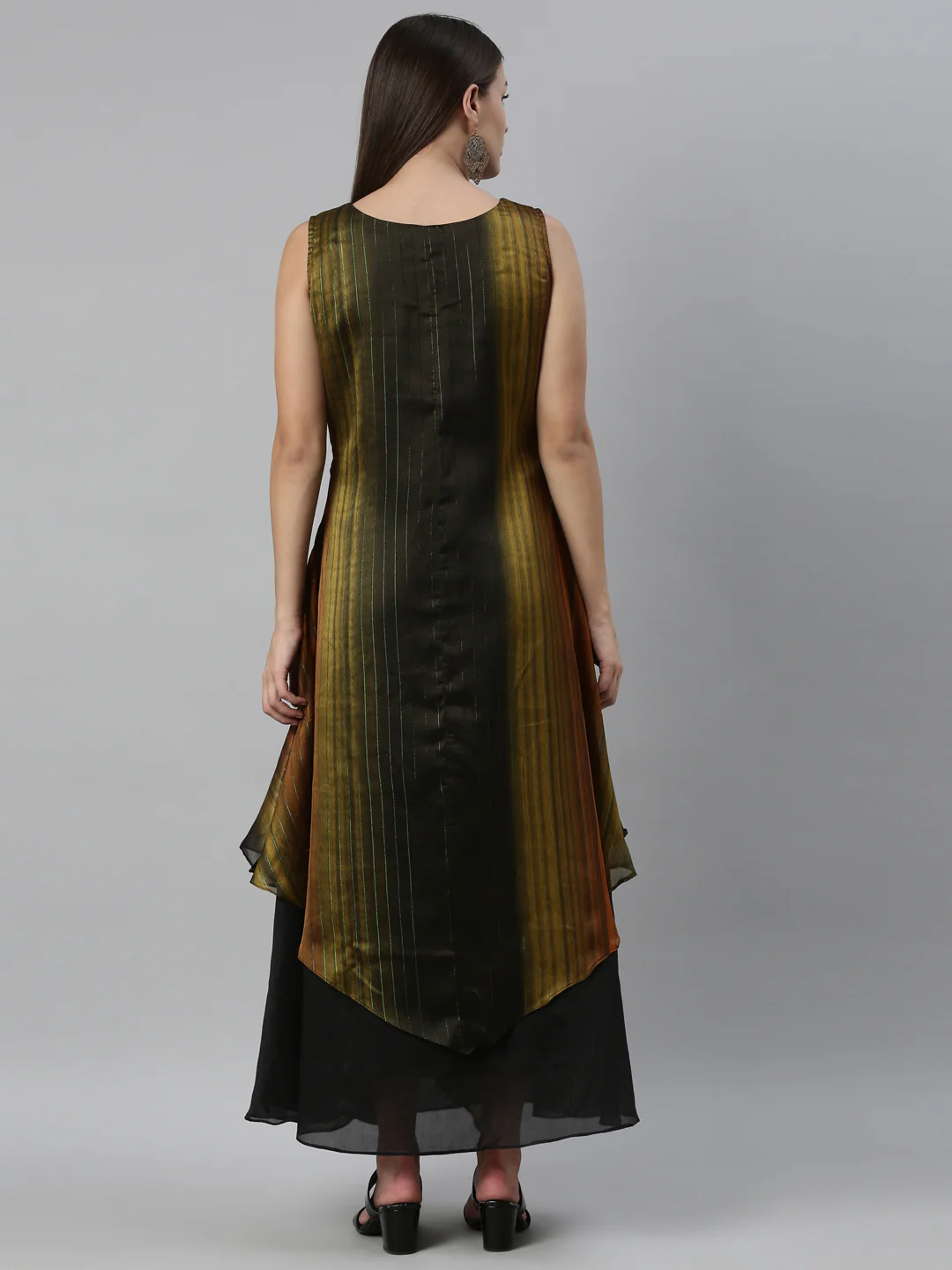 Neerus Olive Color Silk Fabric Kurta - Image 5