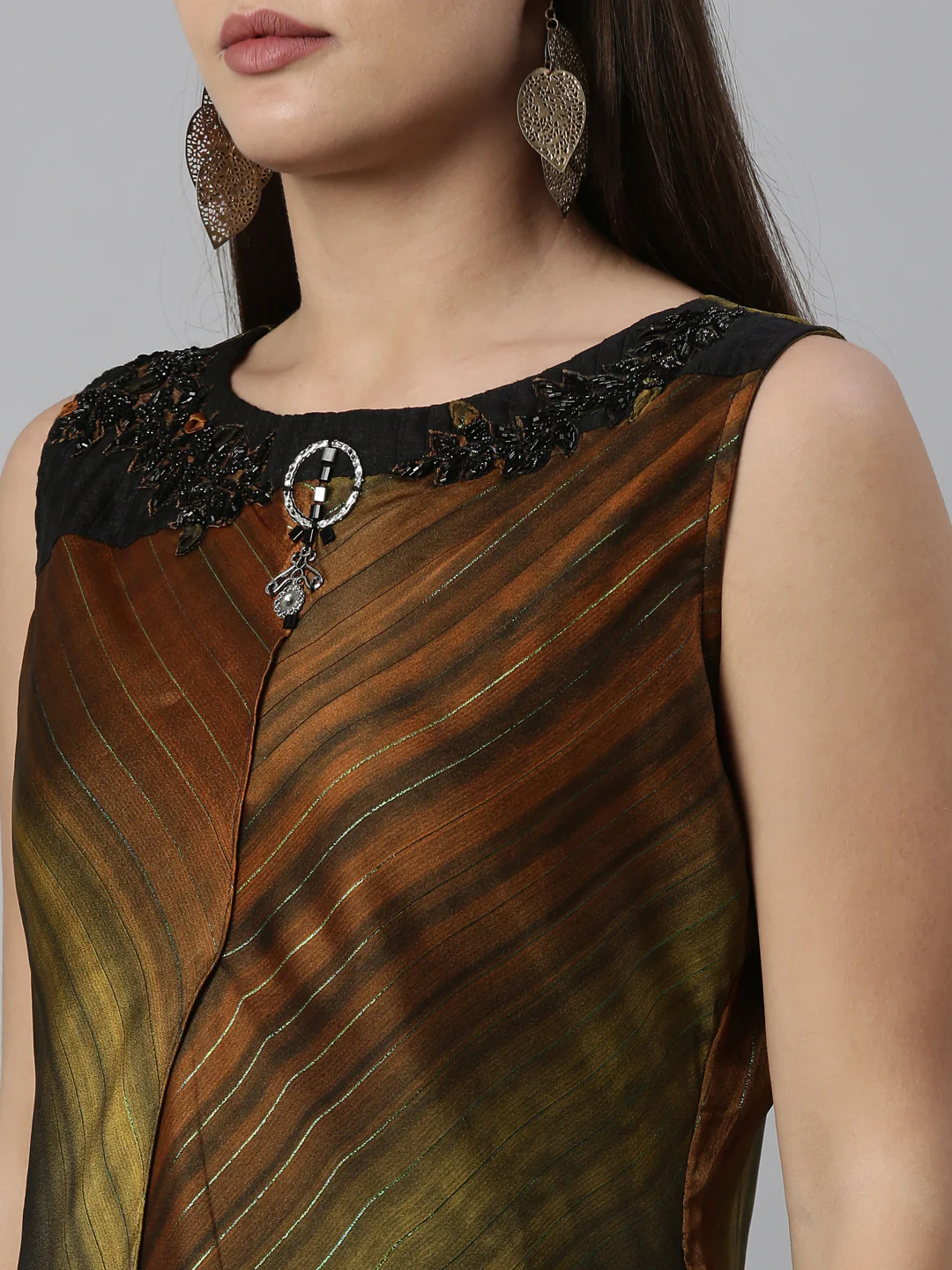 Neerus Olive Color Silk Fabric Kurta - Image 8