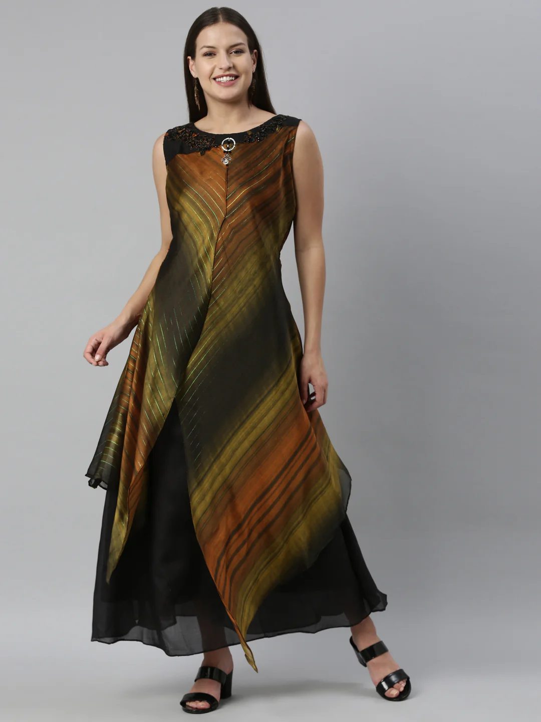 Neerus Olive Color Silk Fabric Kurta - Image 9