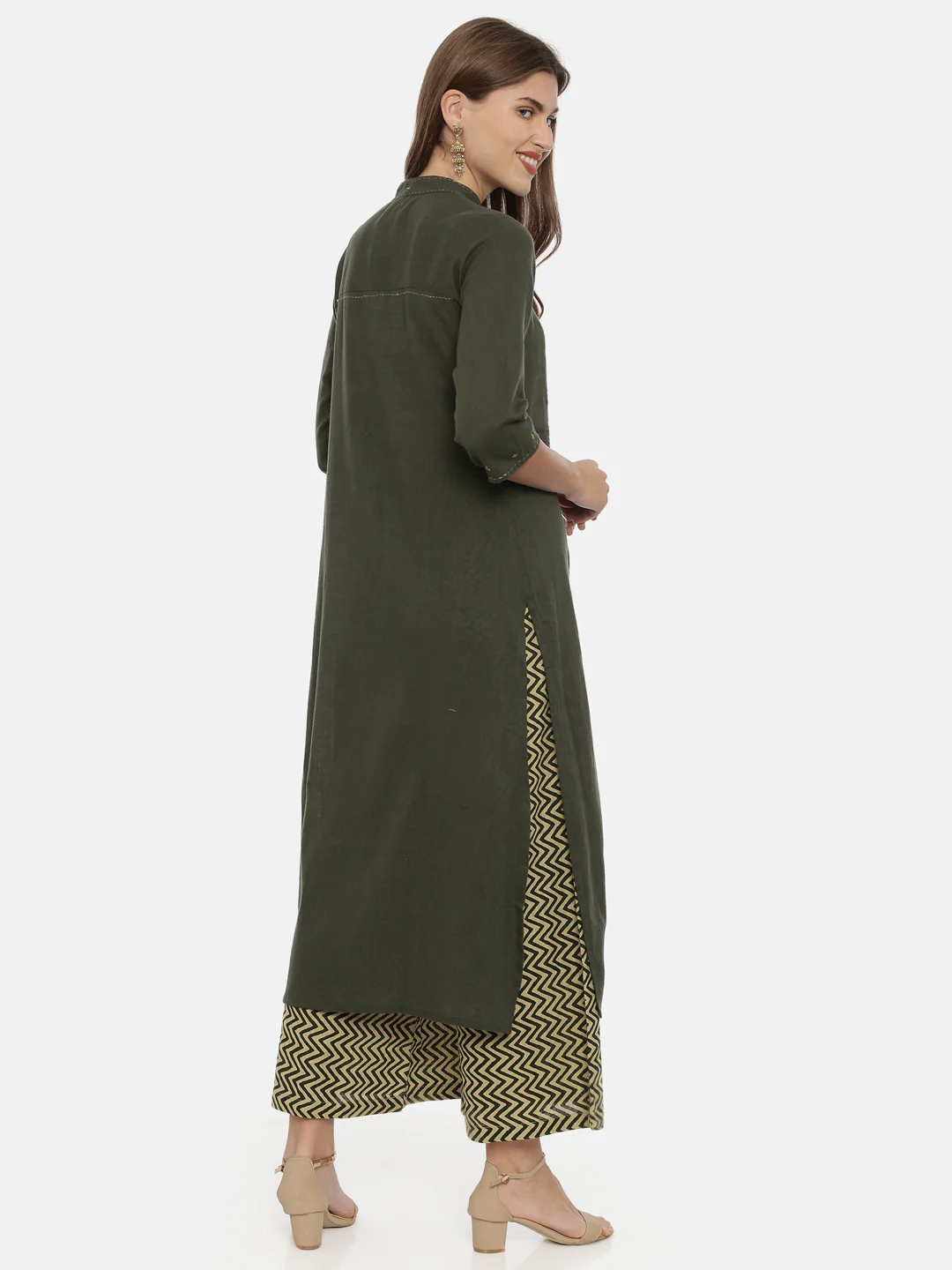 Neerus Olive Embroidered A Line Kurta - Image 5