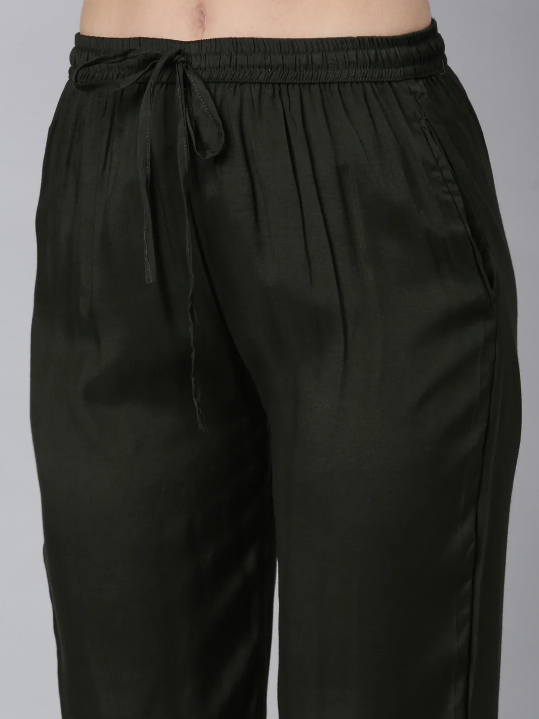 Neerus Olive Regular Straight Floral Kurta And Trousers With Dupatta - Image 6