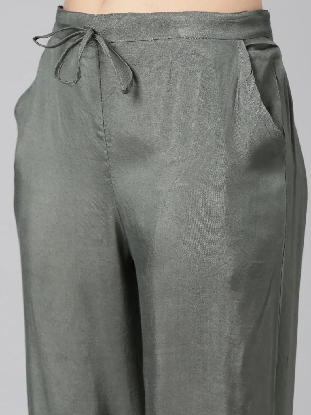 Neerus Olive Regular Straight Printed Kurta And Trousers With Dupatta - Image 6