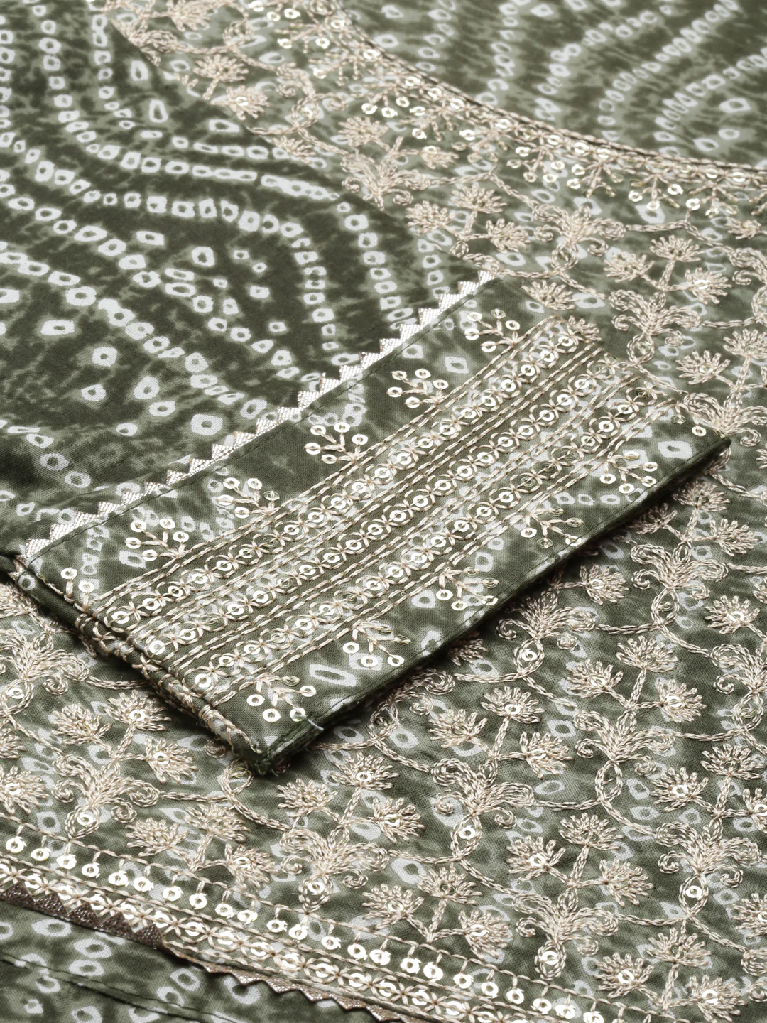 Neerus Olive Straight Embroidered Cotton Kurta - Image 5