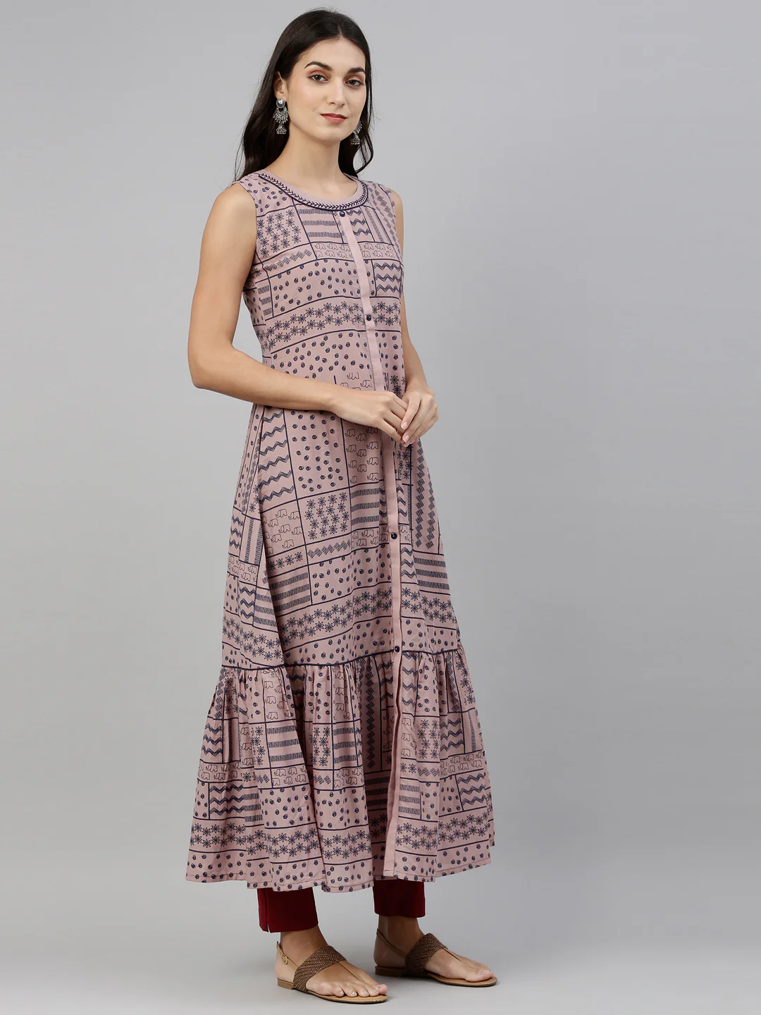 Neerus Onion Color Cotton Fabric Tunic - Image 4