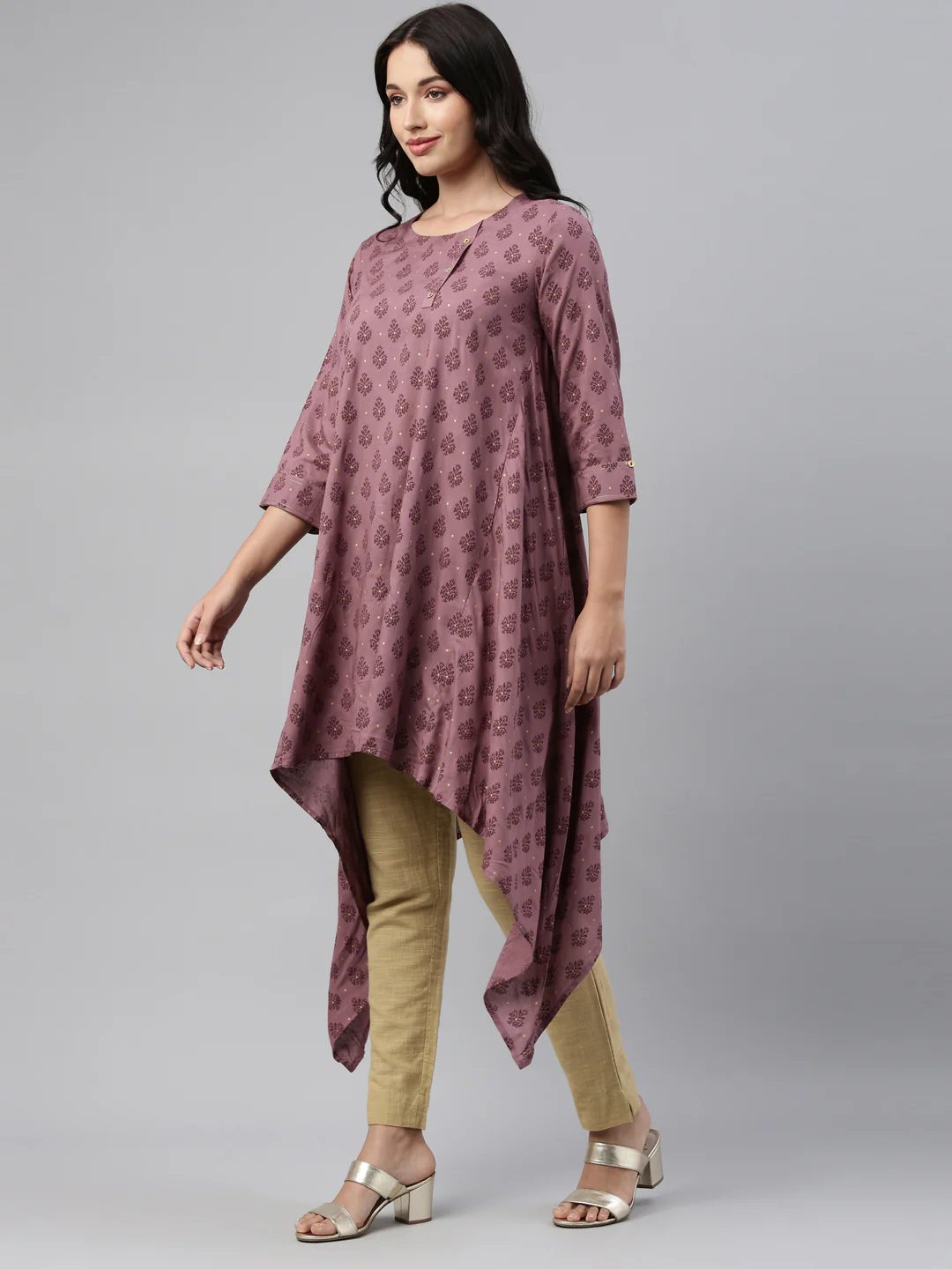 Neerus Onion Color Cotton Fabric Tunic - Image 3