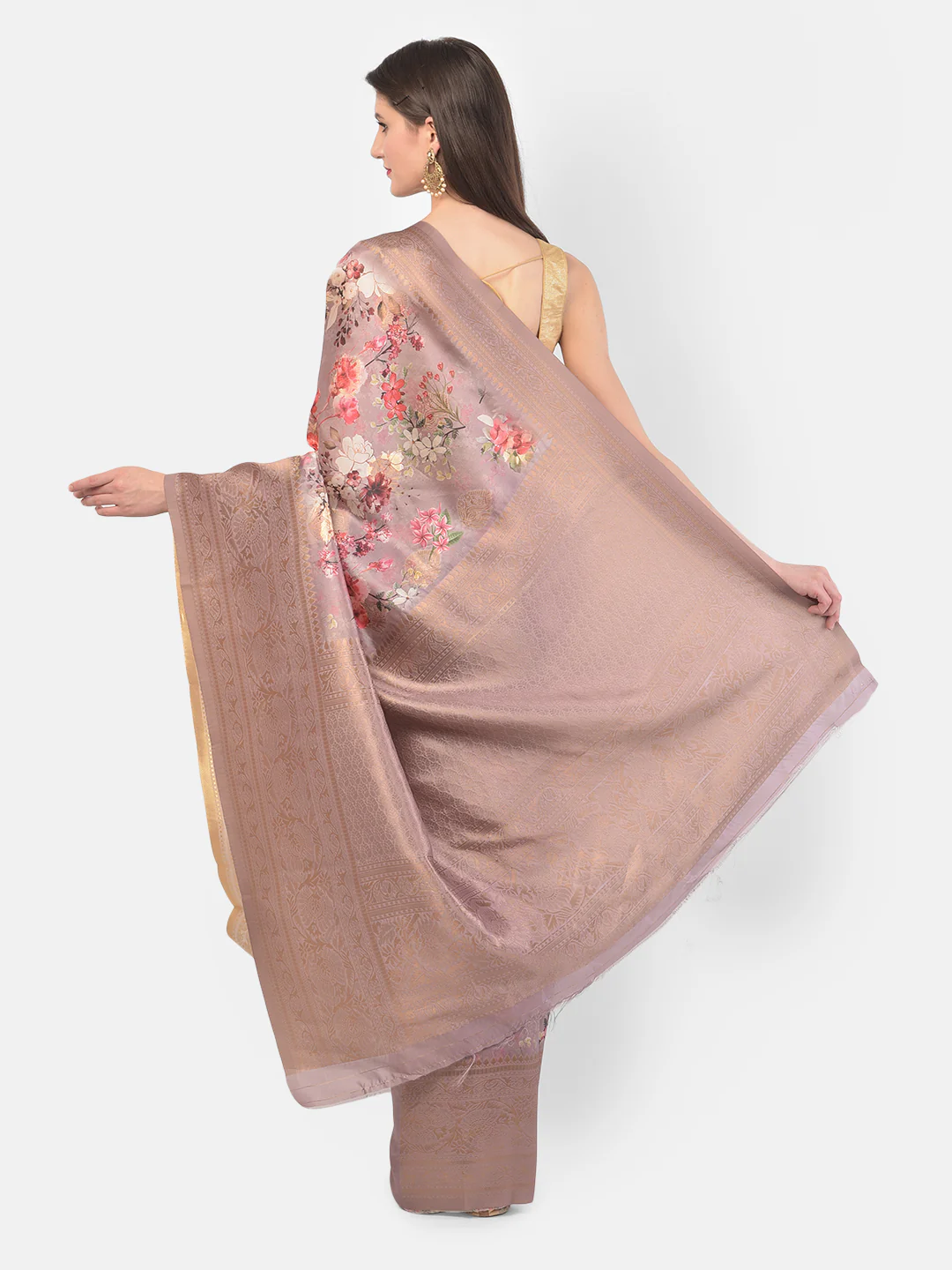 Neerus Onion Color Dupion Fabric Saree - Image 6