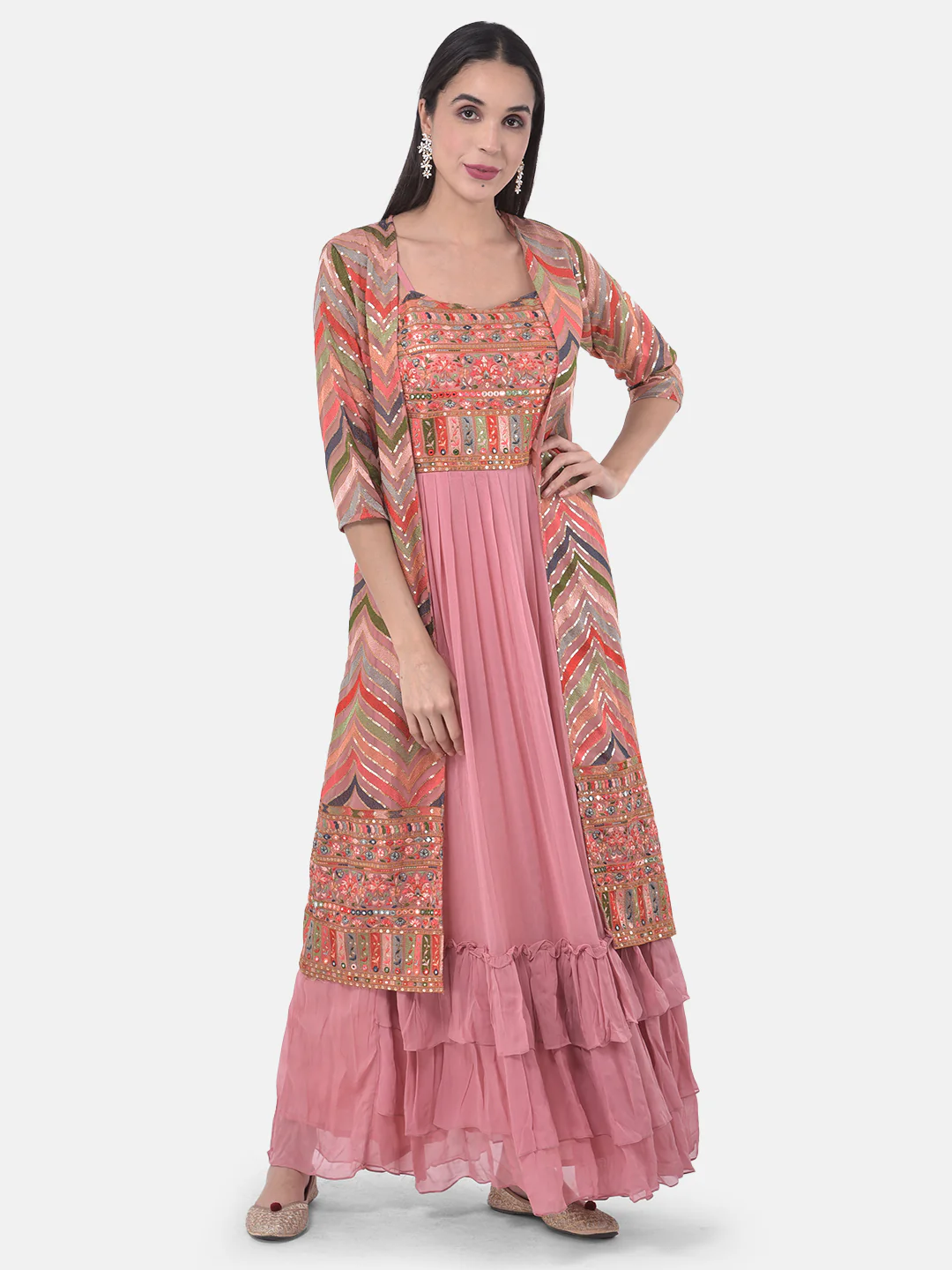 Neerus Onion Color Georgette Fabric Suit-Fusion