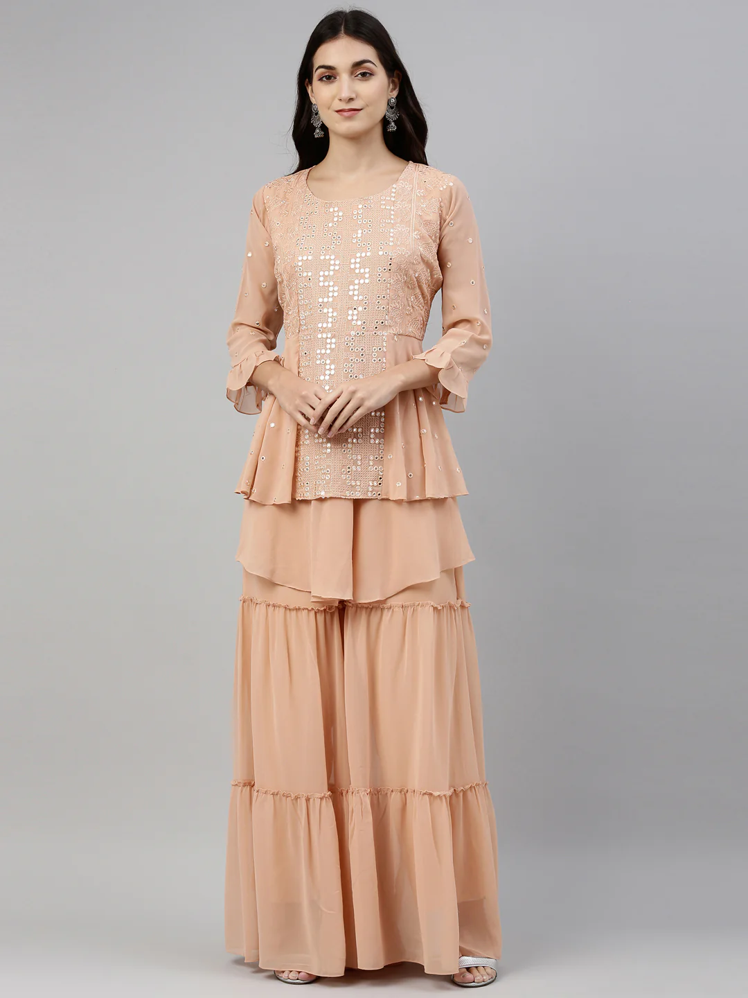Neerus Onion Color Georgette Fabric Suit-Short Anarkali