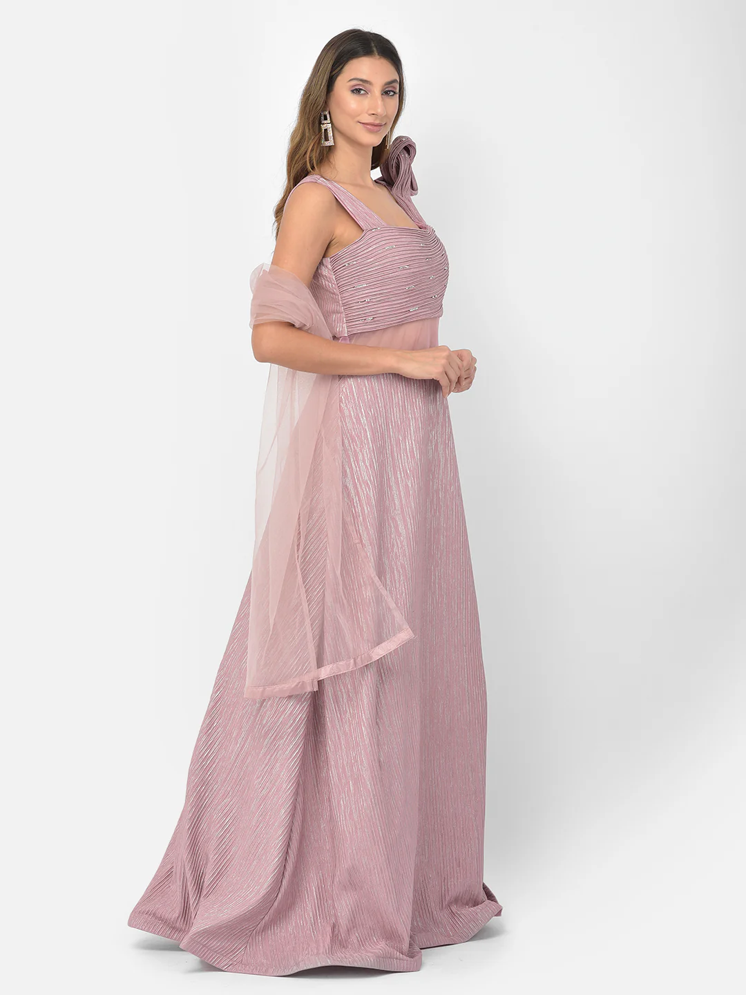 Neerus Onion Color Lycra Fabric Gown - Image 11