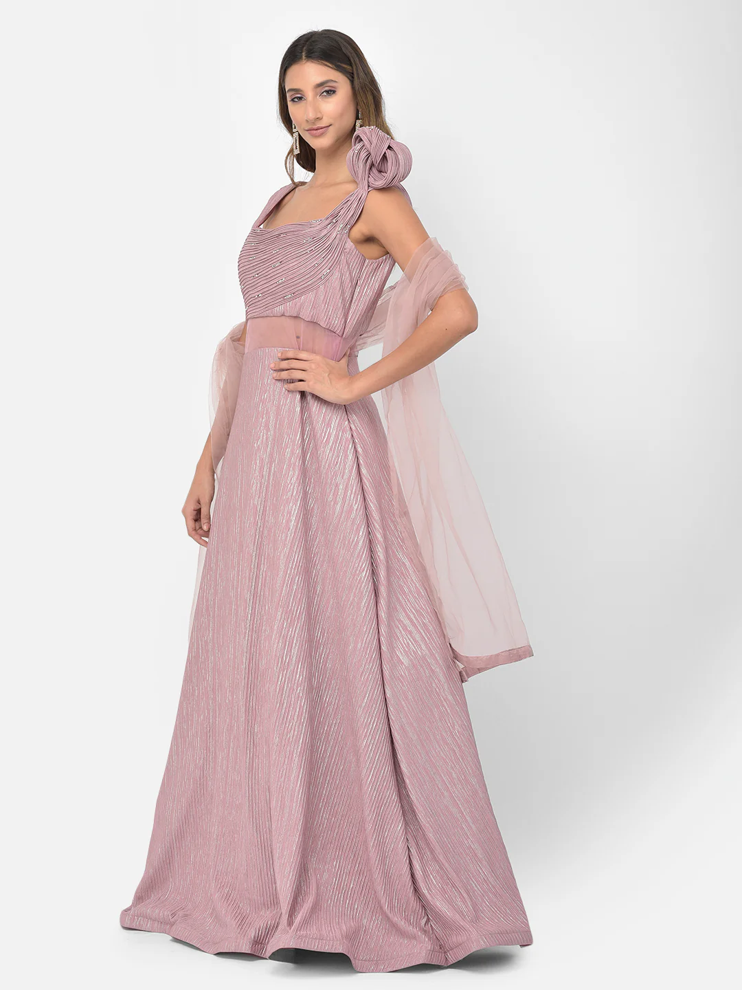 Neerus Onion Color Lycra Fabric Gown - Image 16