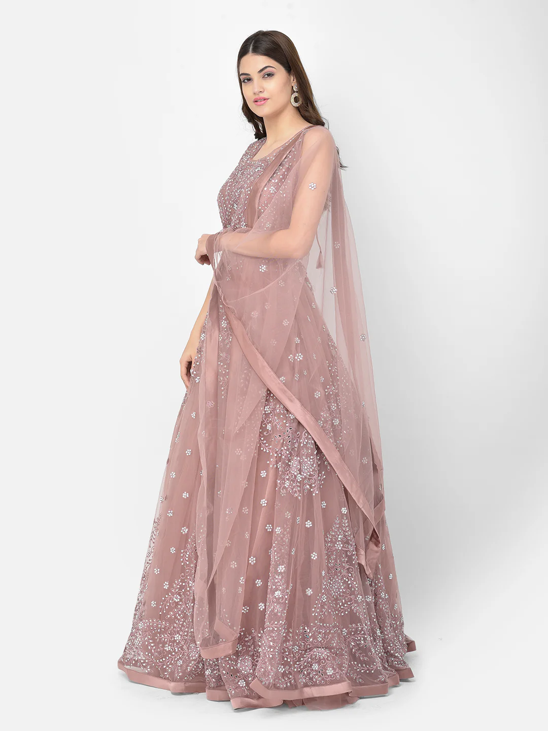 Neerus Onion Color Nett Fabric Gown - Image 16