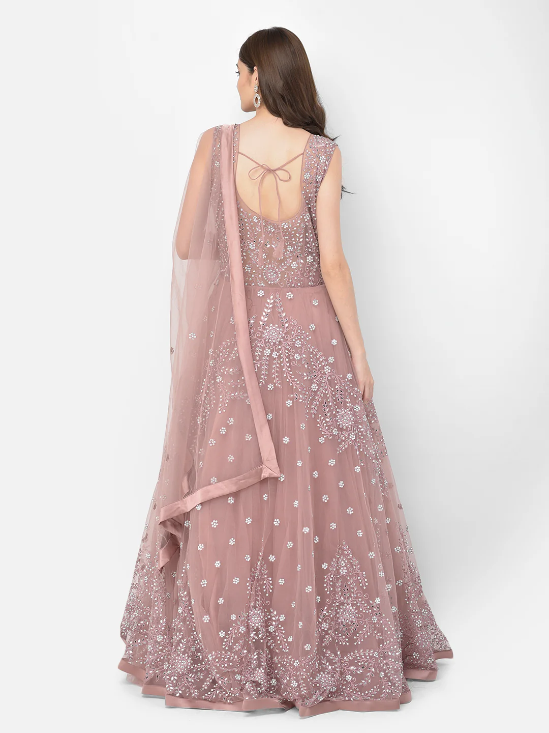 Neerus Onion Color Nett Fabric Gown - Image 18