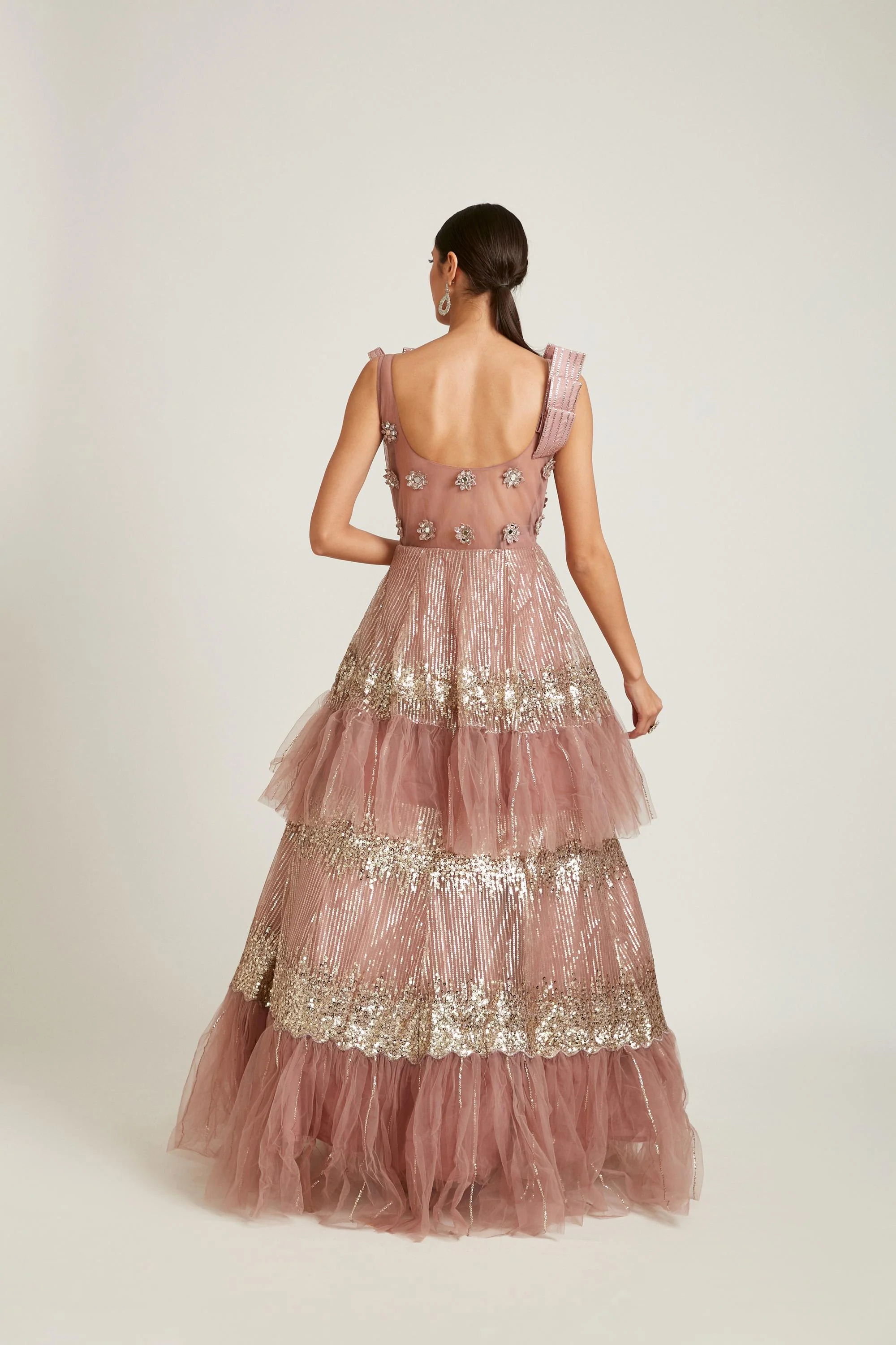 Neerus Onion Color Nett Fabric Gown - Image 3