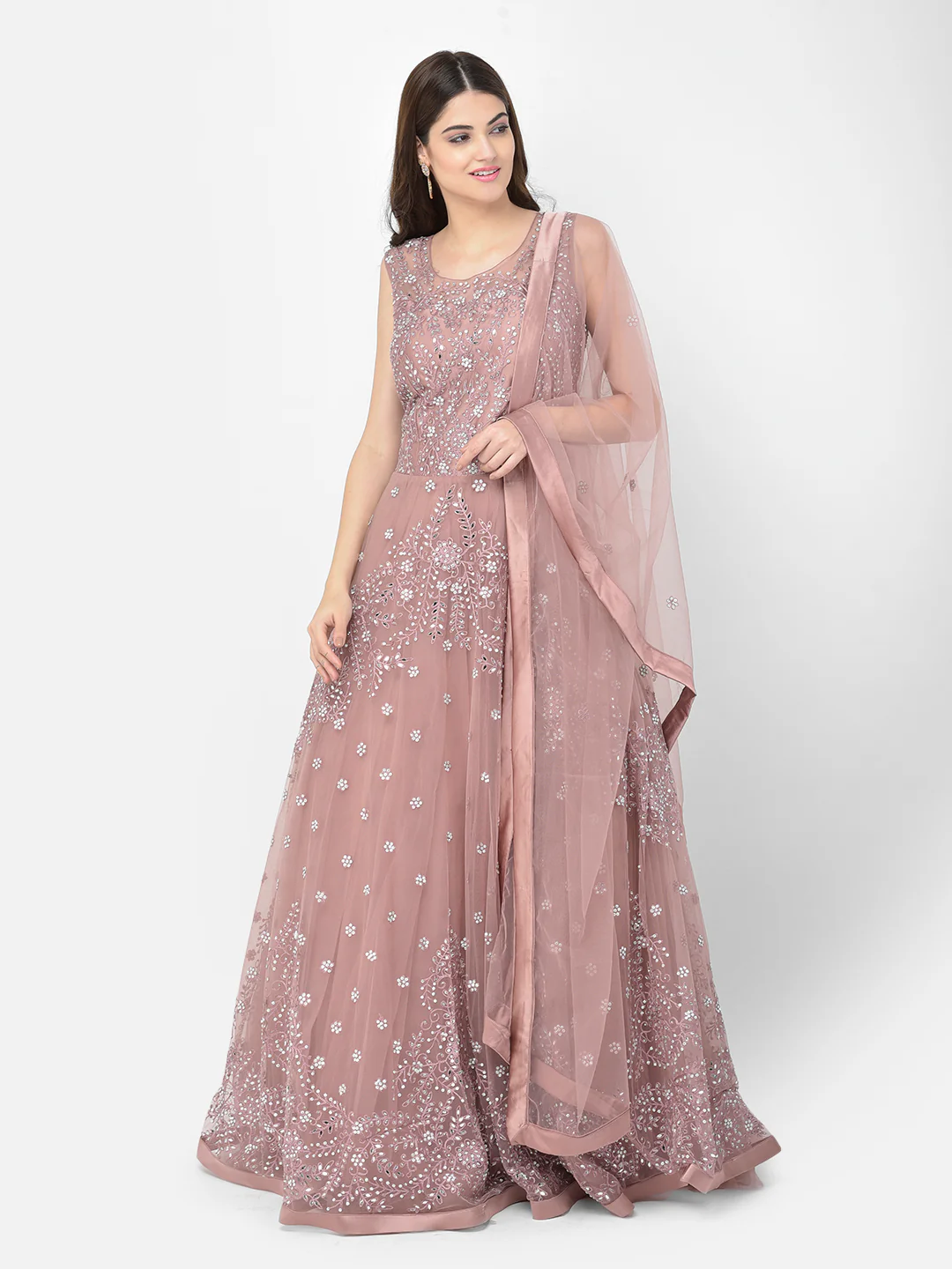 Neerus Onion Color Nett Fabric Gown - Image 2