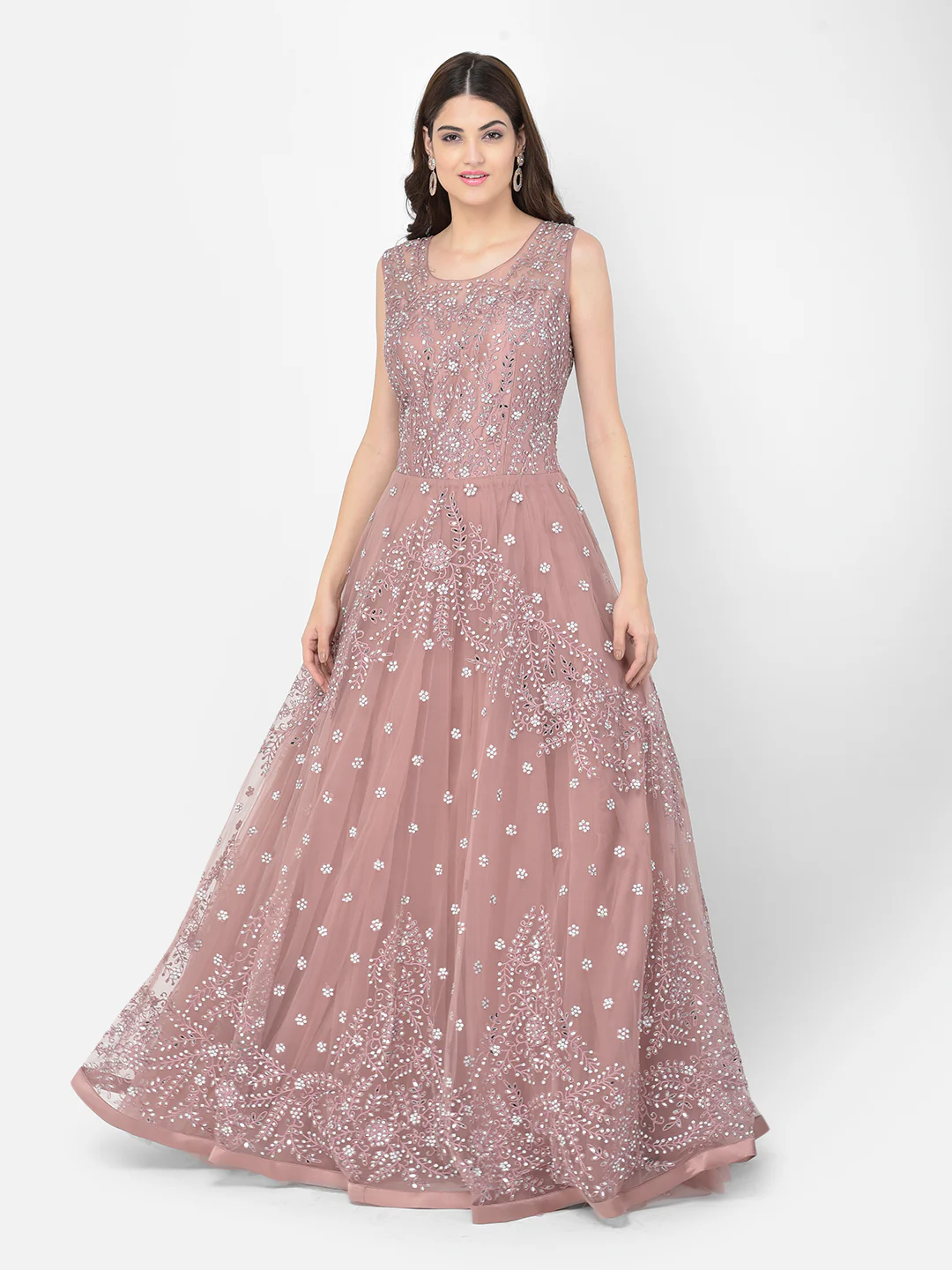Neerus Onion Color Nett Fabric Gown - Image 8