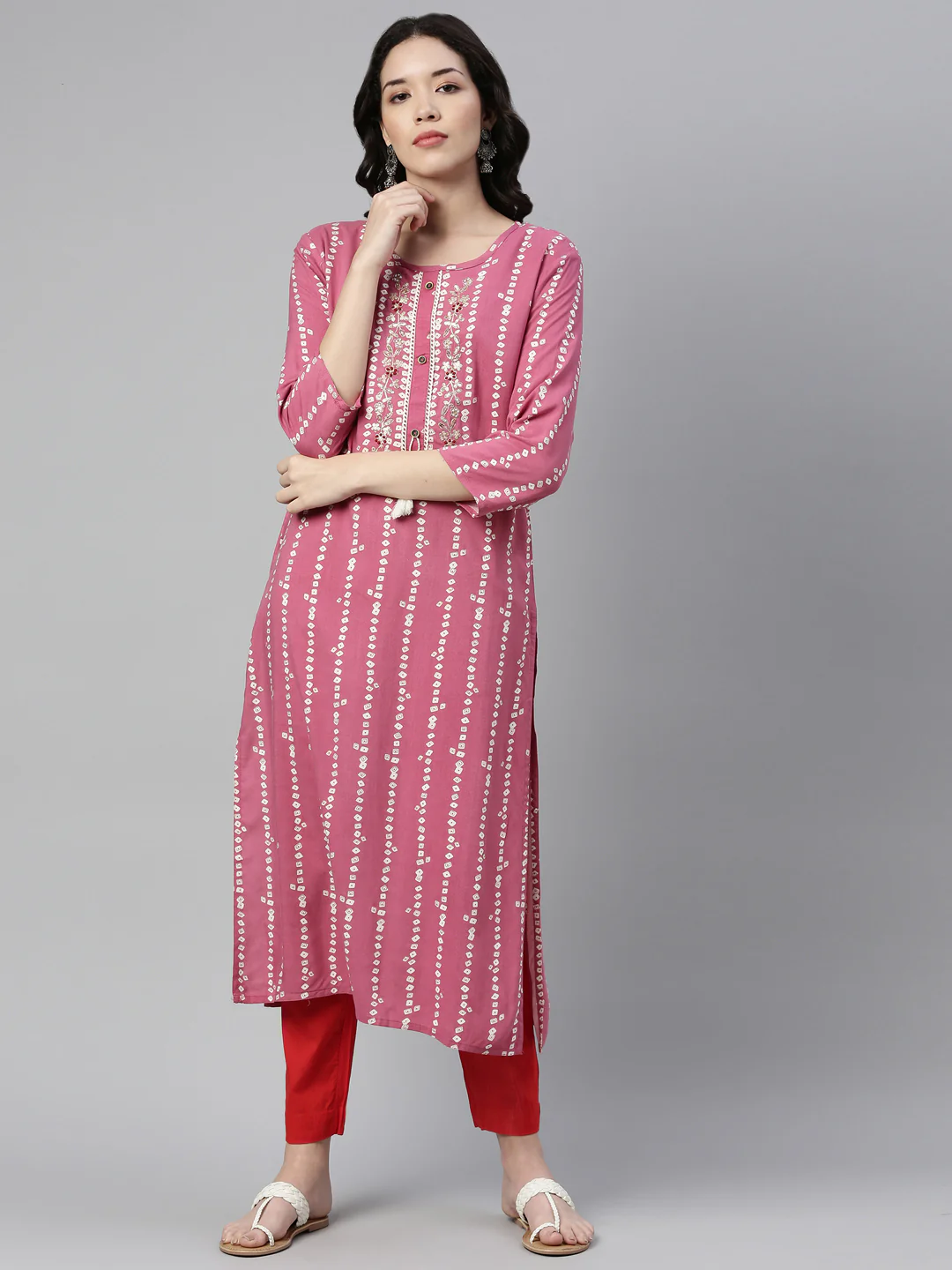 Neerus Onion Color Rayon Fabric Kurta - Image 7