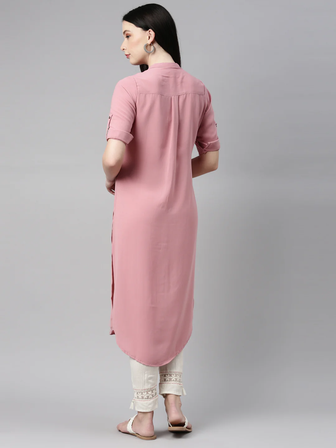 Neerus Onion Color Slub Rayon Fabric Kurta - Image 20