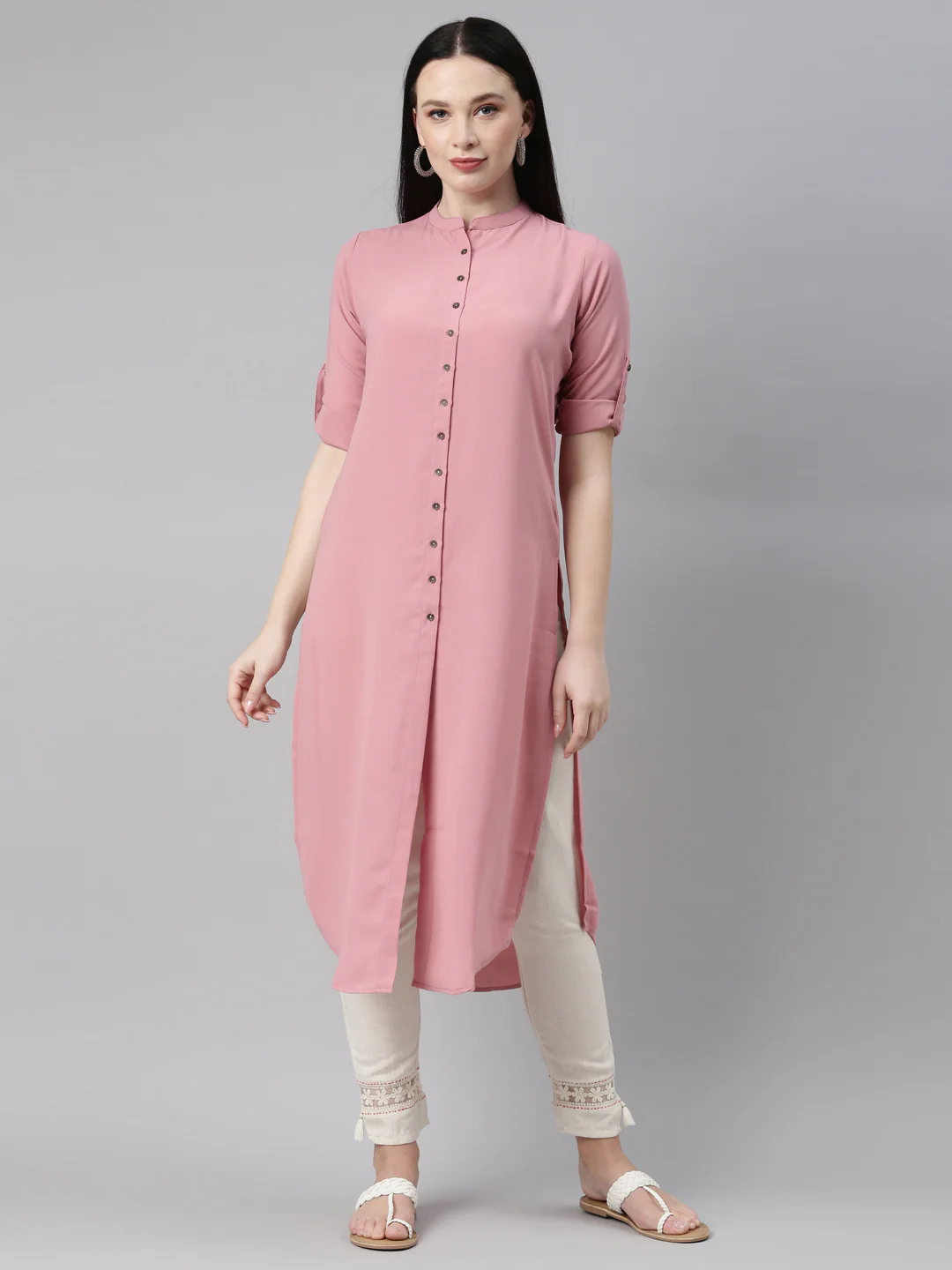Neerus Onion Color Slub Rayon Fabric Kurta - Image 24