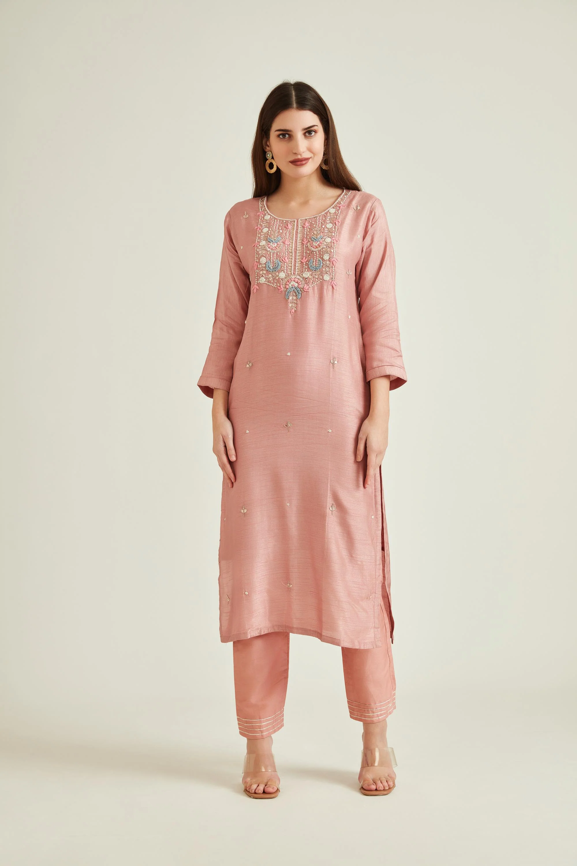 Neerus Onion Colour Chanderi Fabric Suit - Image 4