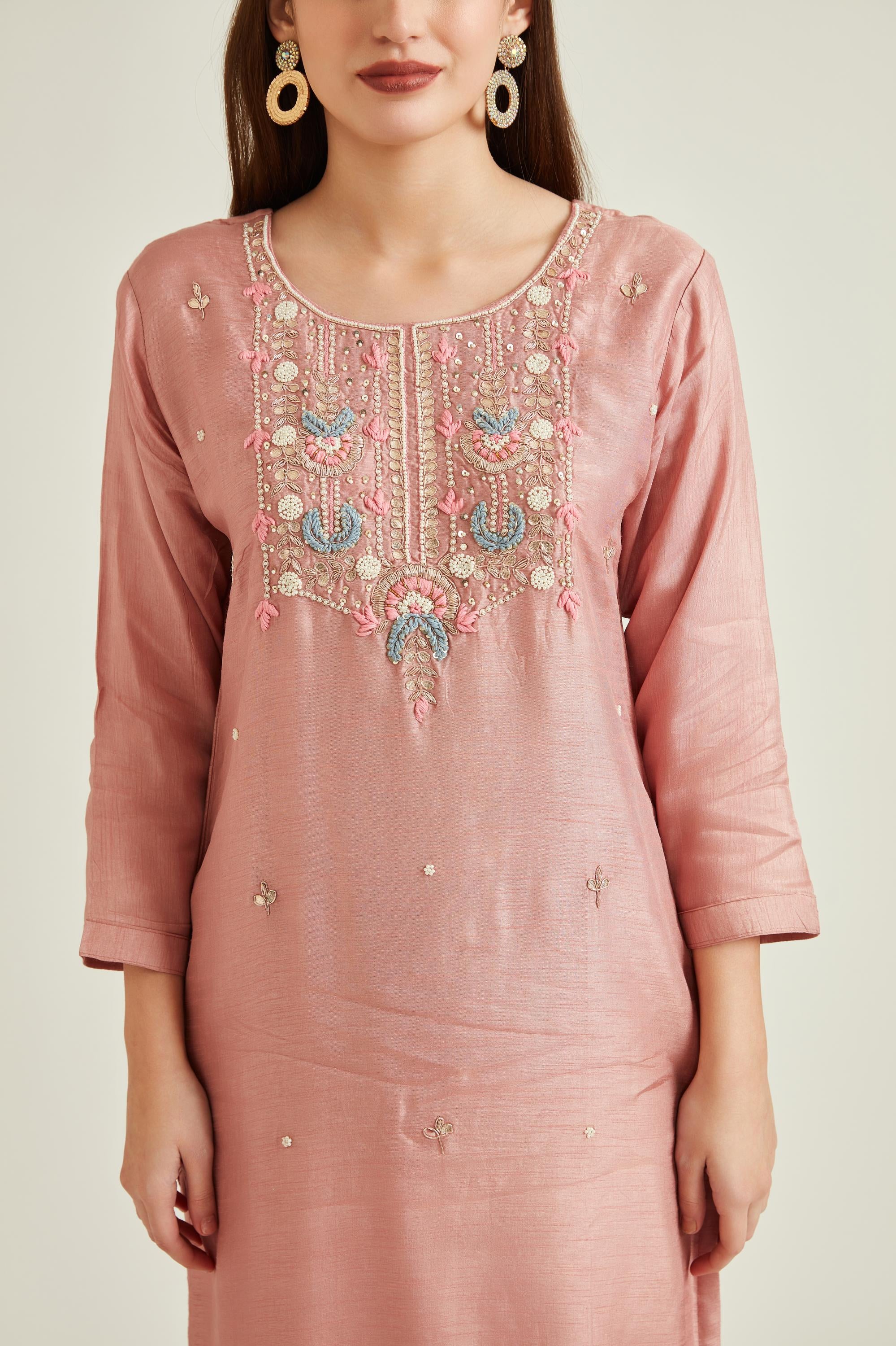 Neerus Onion Colour Chanderi Fabric Suit - Image 5