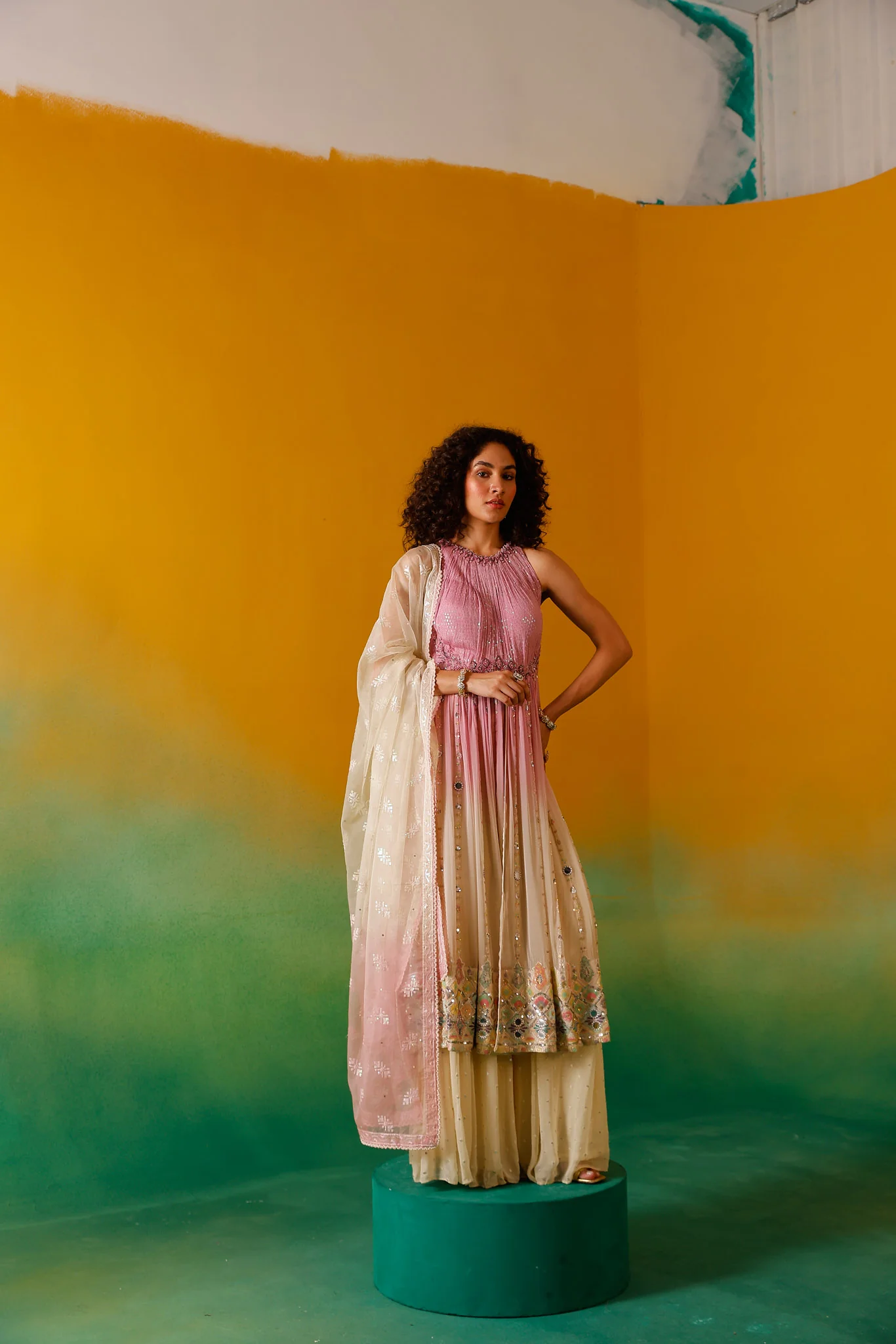 Neerus Onion Sequence work Chinon Fabric Anarkali Set - Image 11