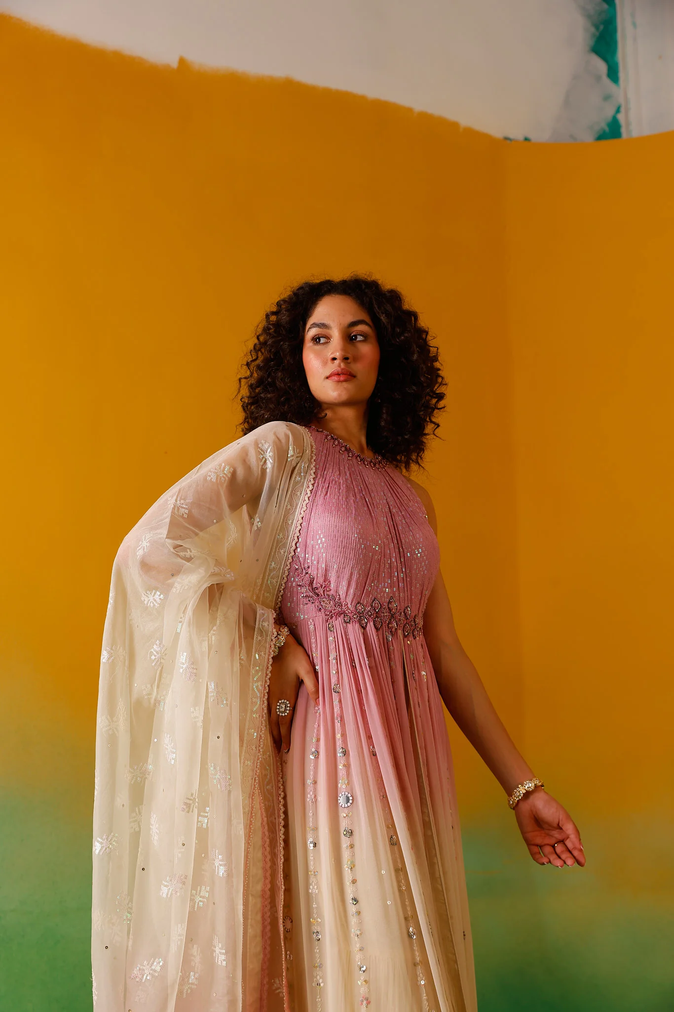 Neerus Onion Sequence work Chinon Fabric Anarkali Set - Image 12
