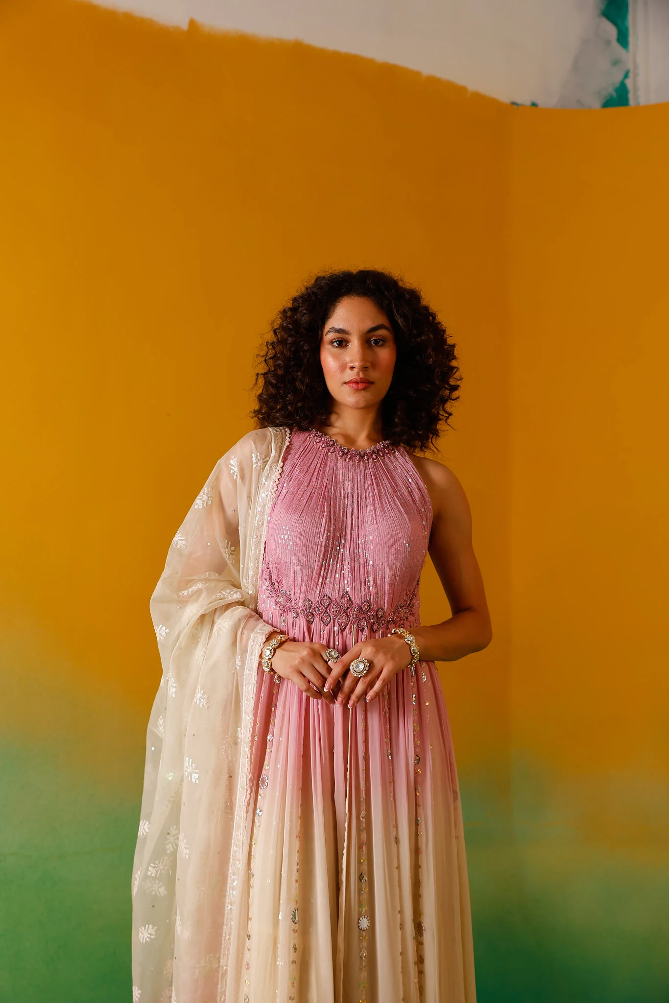 Neerus Onion Sequence work Chinon Fabric Anarkali Set - Image 13