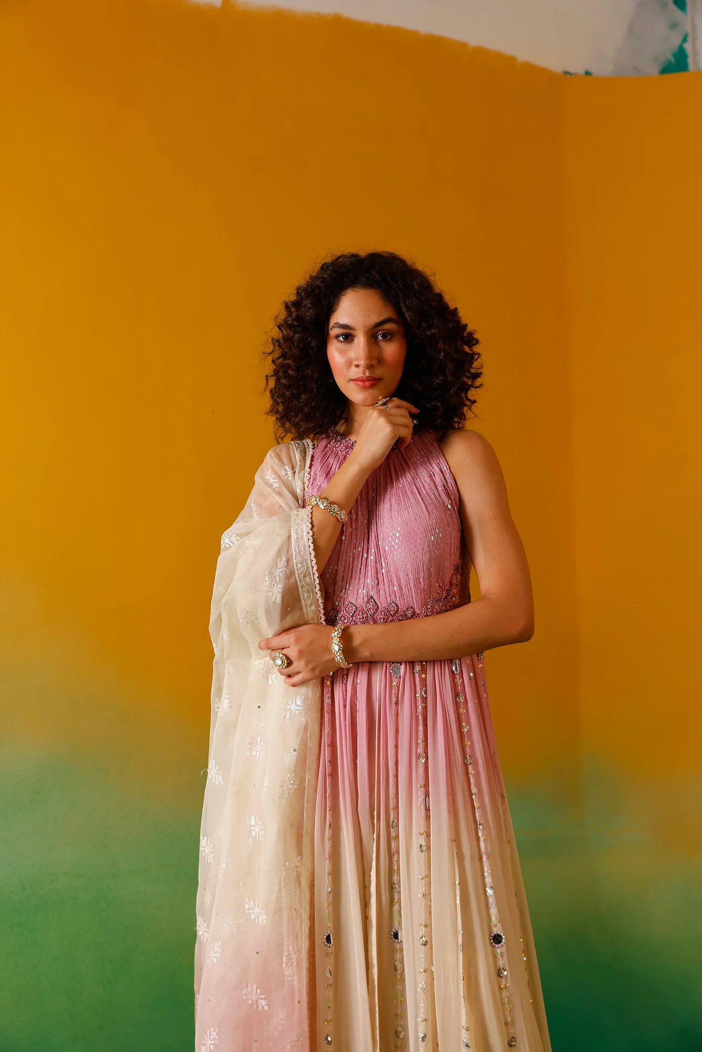 Neerus Onion Sequence work Chinon Fabric Anarkali Set - Image 14