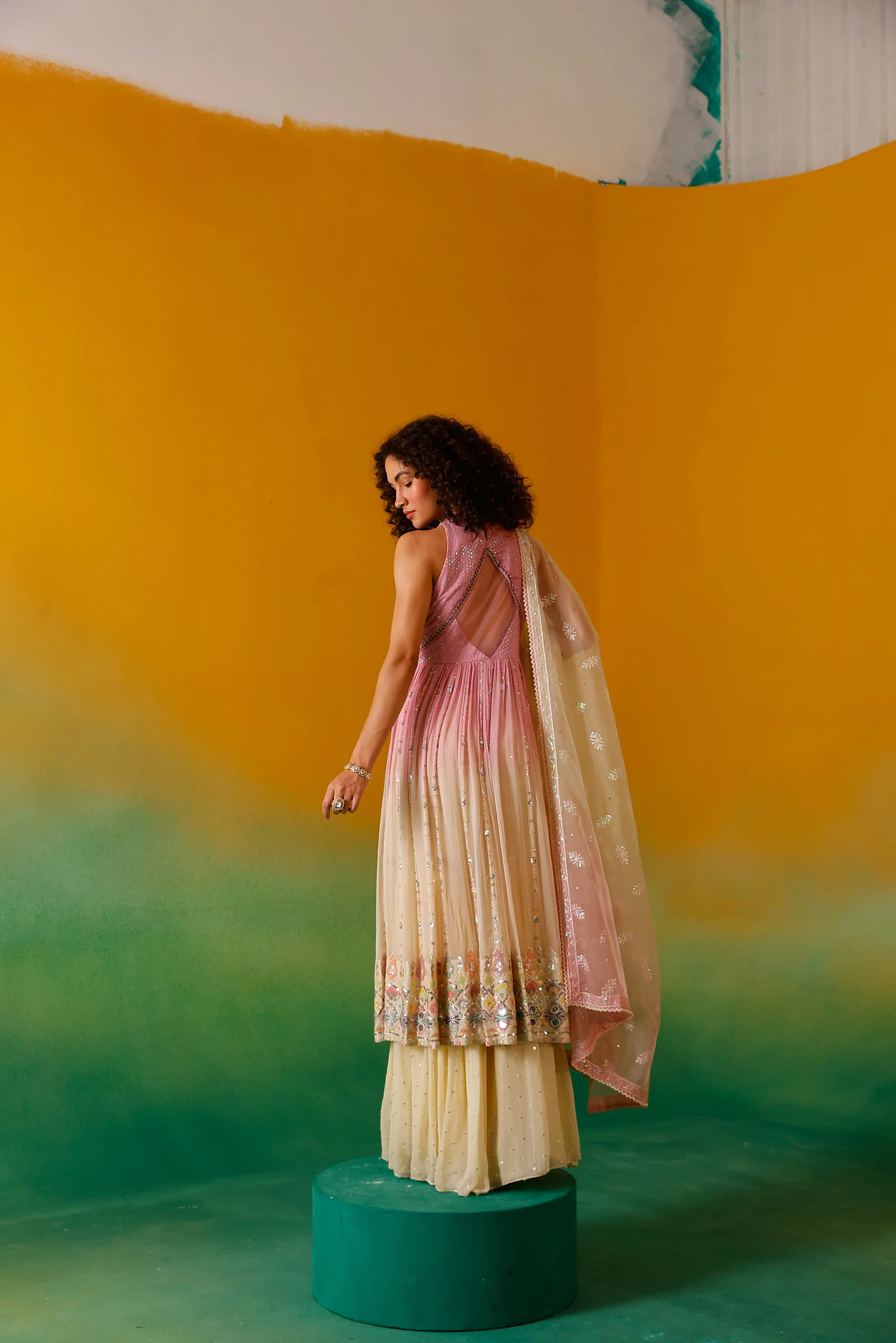 Neerus Onion Sequence work Chinon Fabric Anarkali Set - Image 17