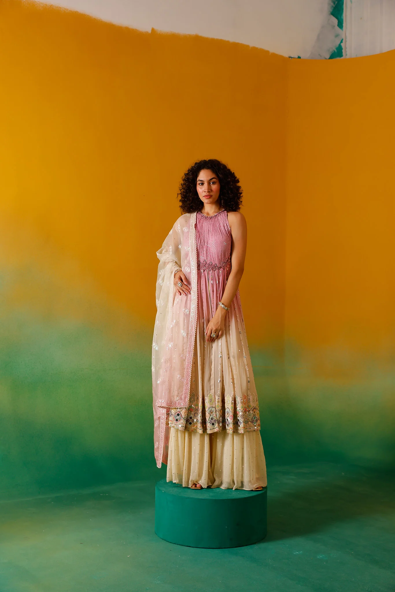 Neerus Onion Sequence work Chinon Fabric Anarkali Set - Image 5