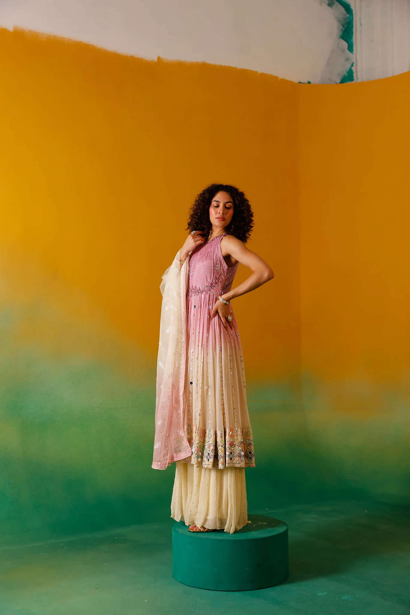 Neerus Onion Sequence work Chinon Fabric Anarkali Set - Image 8