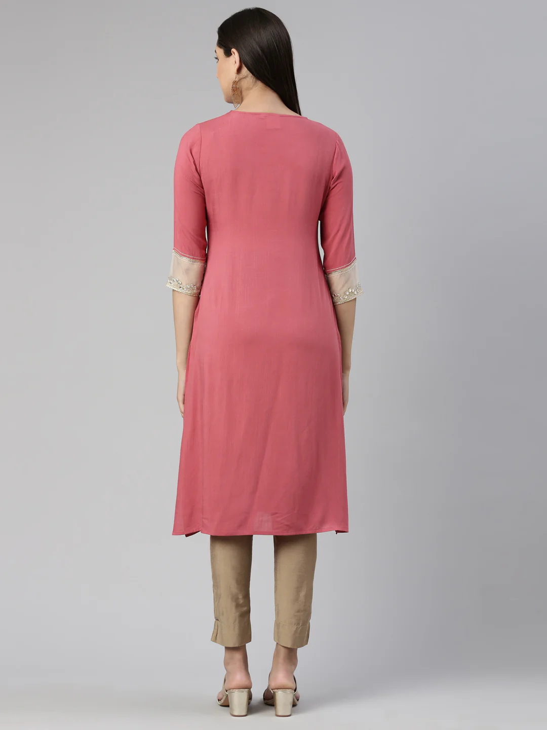 Neerus Onion Straight Straight Cotton Silk Kurta - Image 3