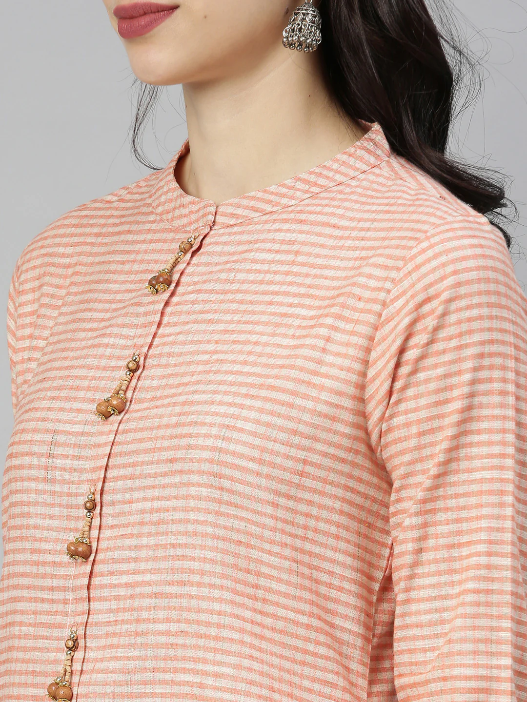 Neerus Orange Check Straight Kurta - Image 2