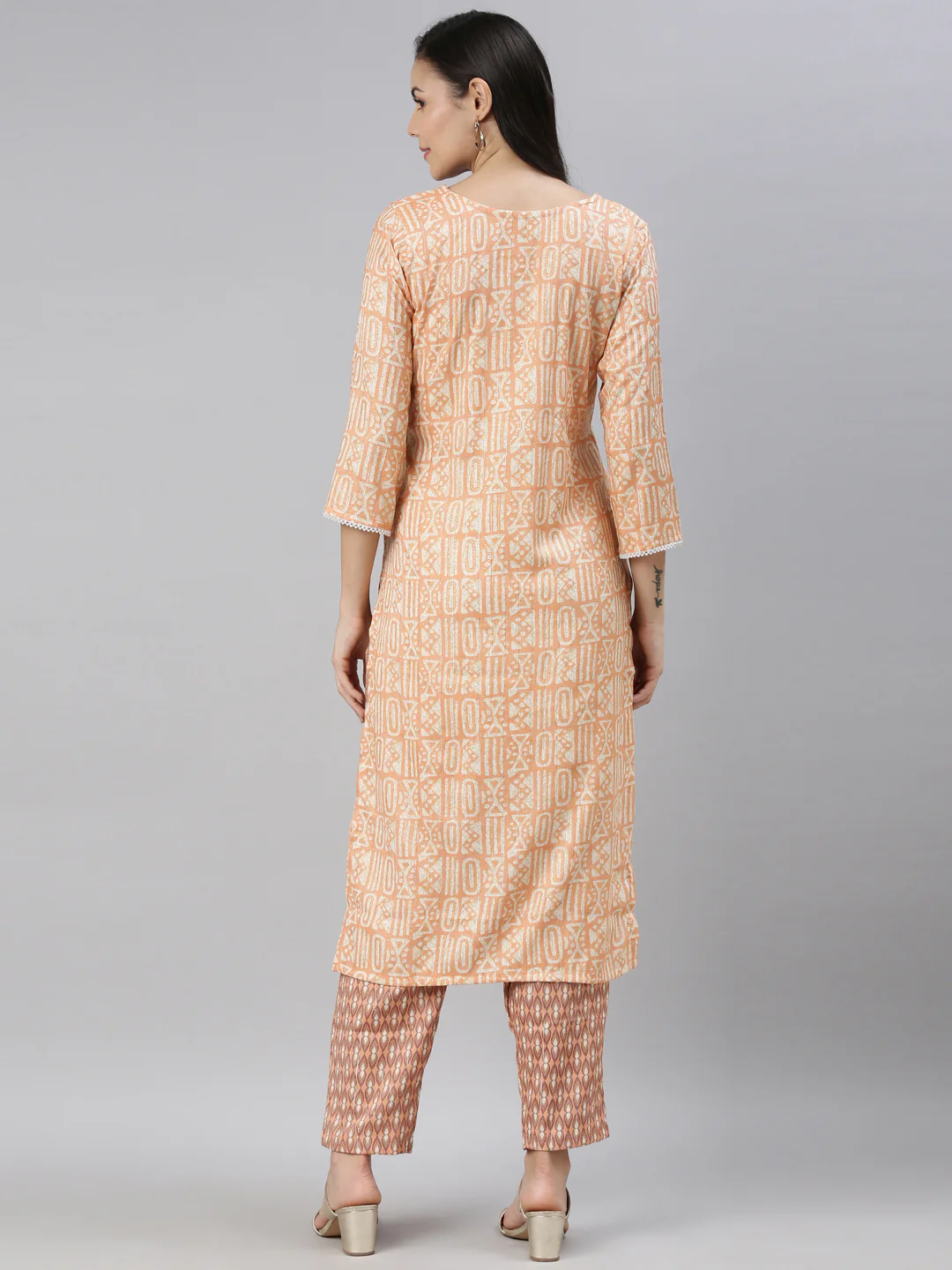 Neerus Orange Color Rayon Fabric Kurta - Image 5