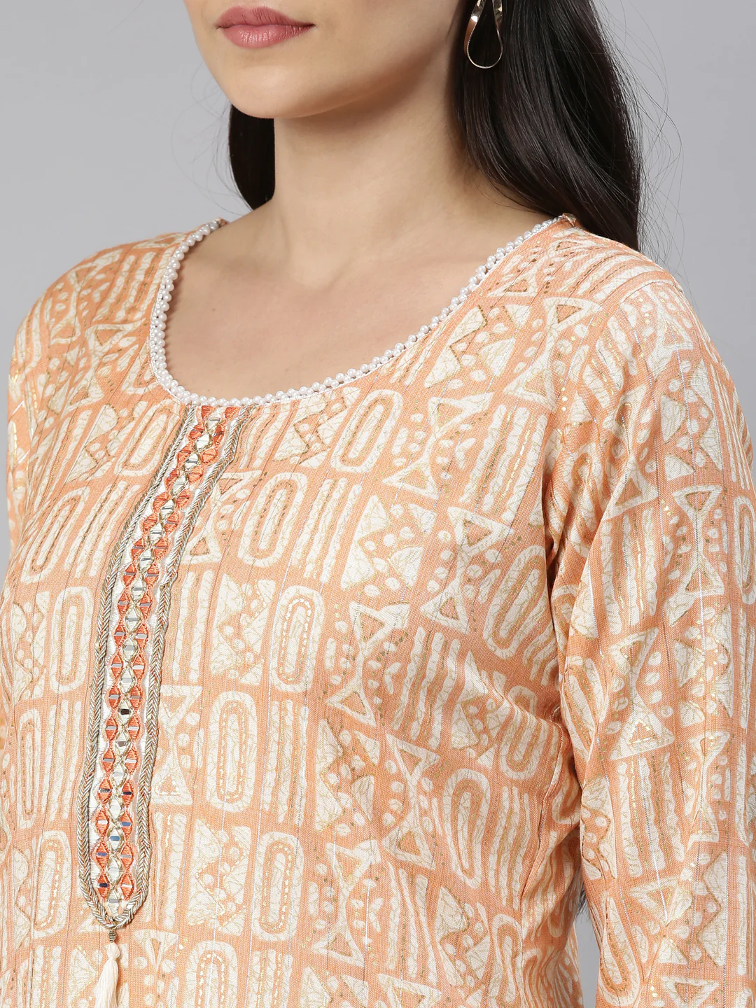 Neerus Orange Color Rayon Fabric Kurta - Image 8