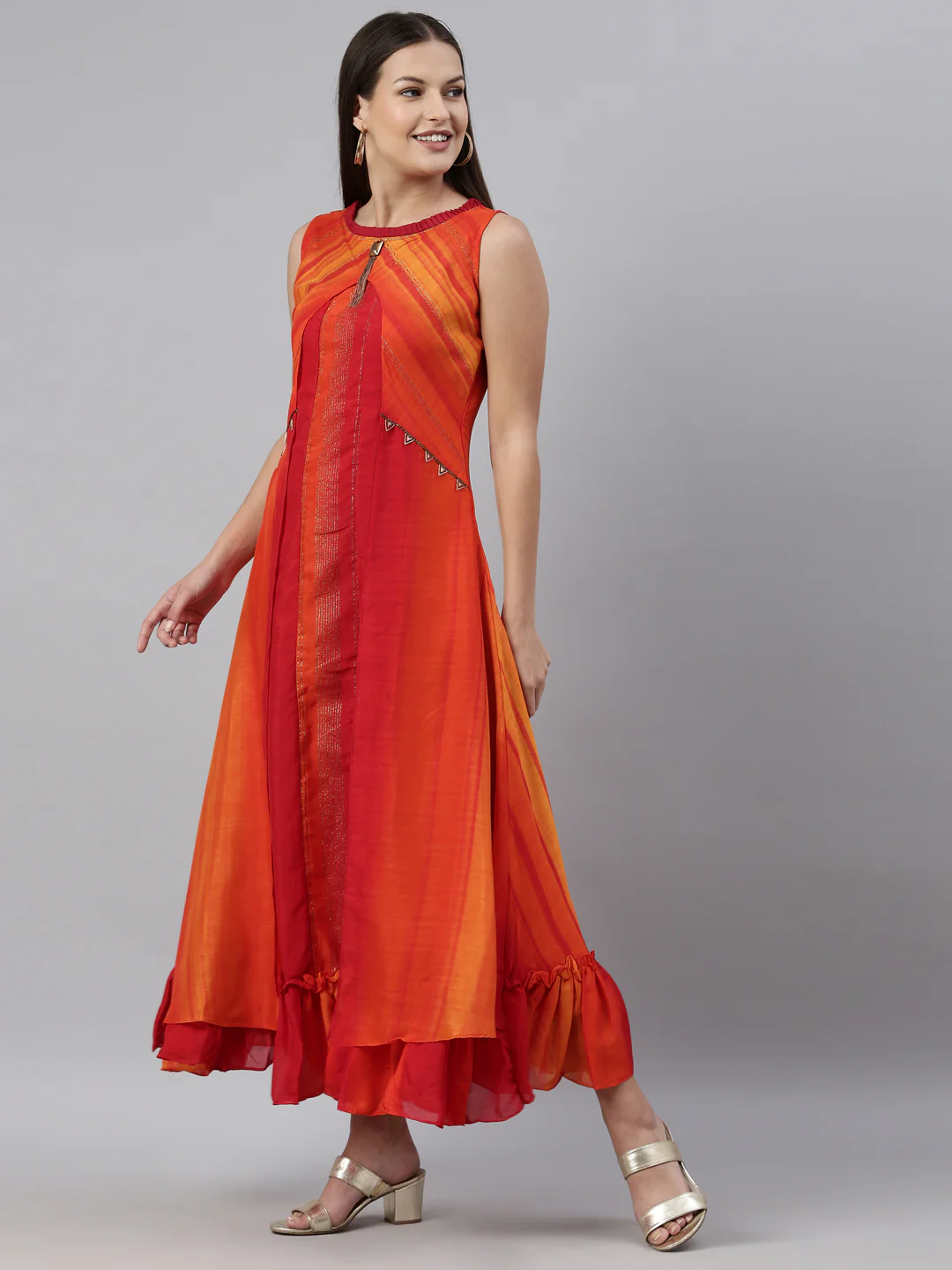Neerus Orange Color Silk Fabric Kurta - Image 3