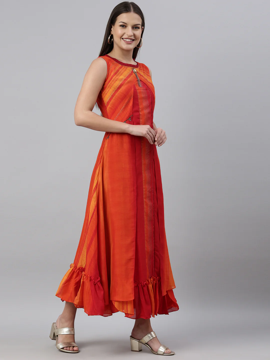 Neerus Orange Color Silk Fabric Kurta - Image 4