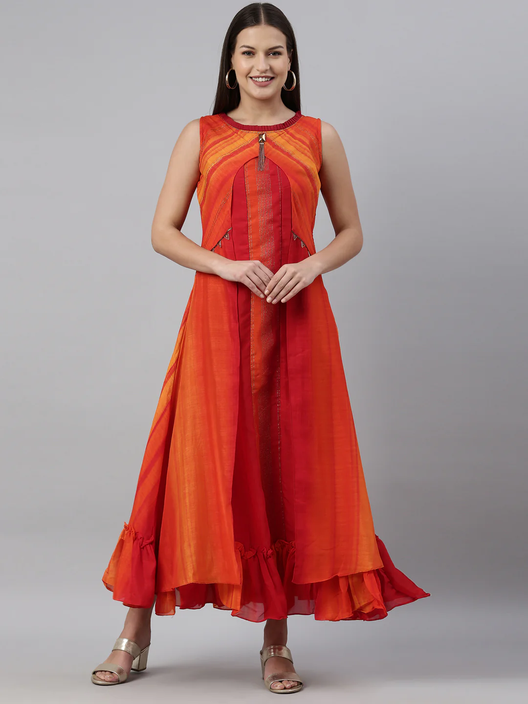 Neerus Orange Color Silk Fabric Kurta - Image 9