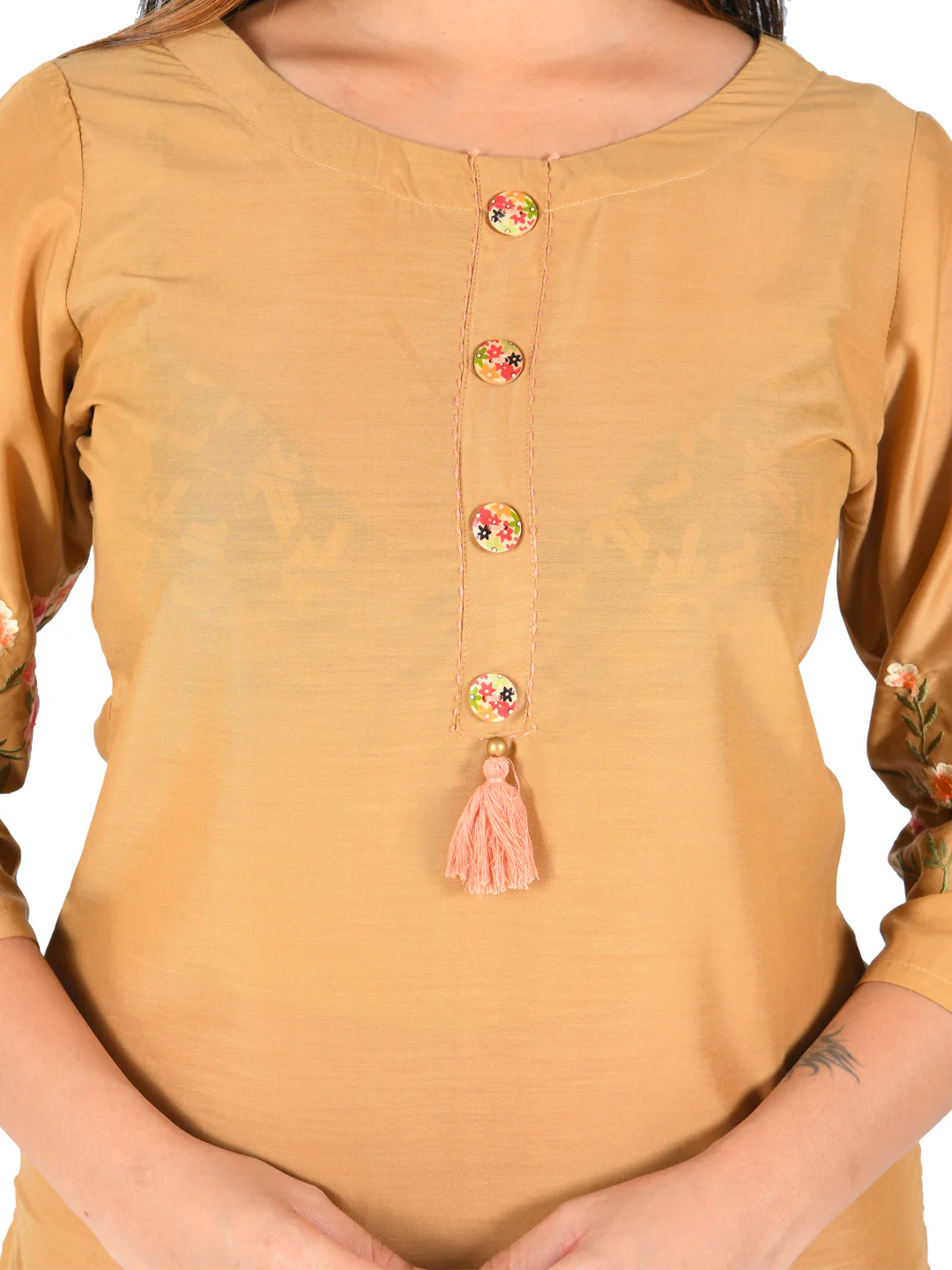 Neerus Orange Embroidered Straight Kurta - Image 4