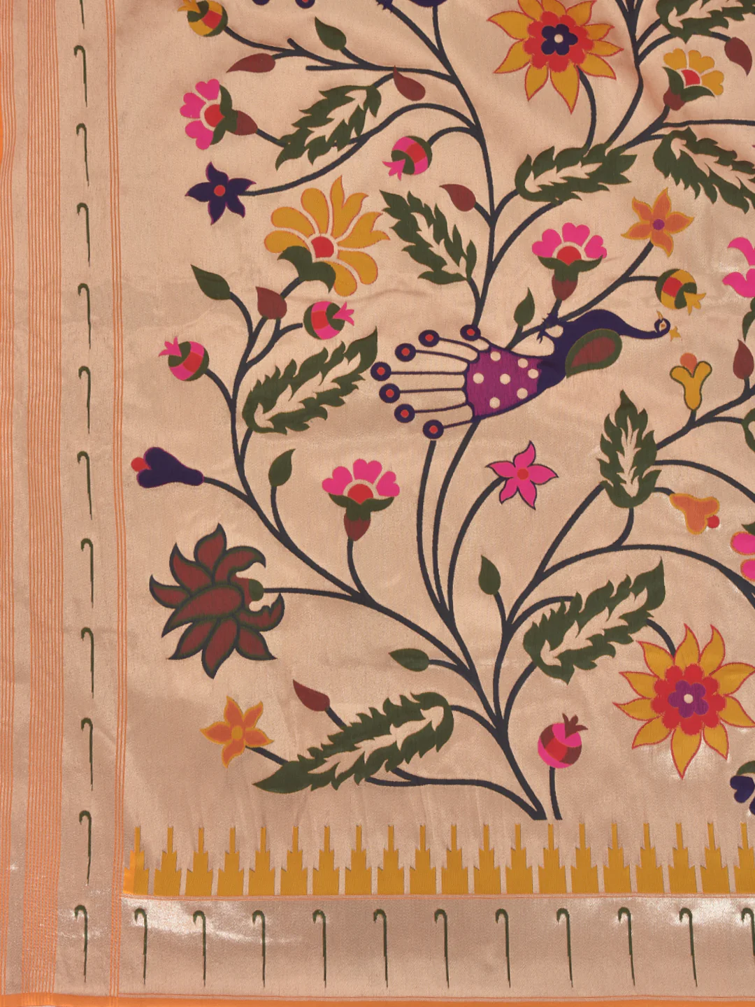 Neerus Orange Printed Saree With Blouse - Image 4