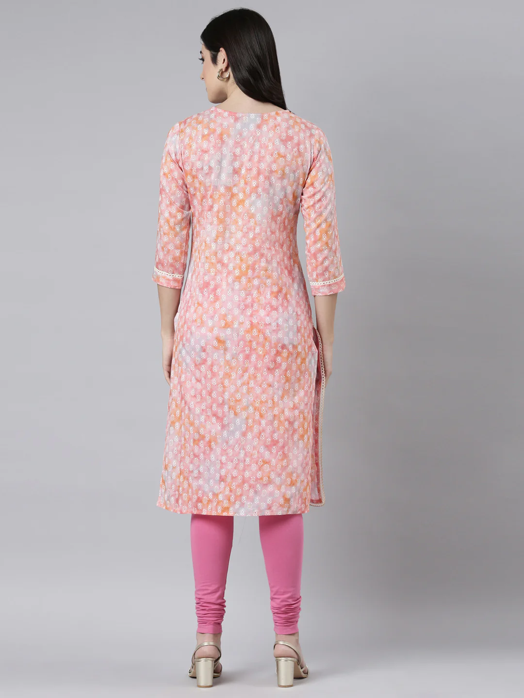 Neerus Orange Regular Straight Paisley Kurta - Image 3