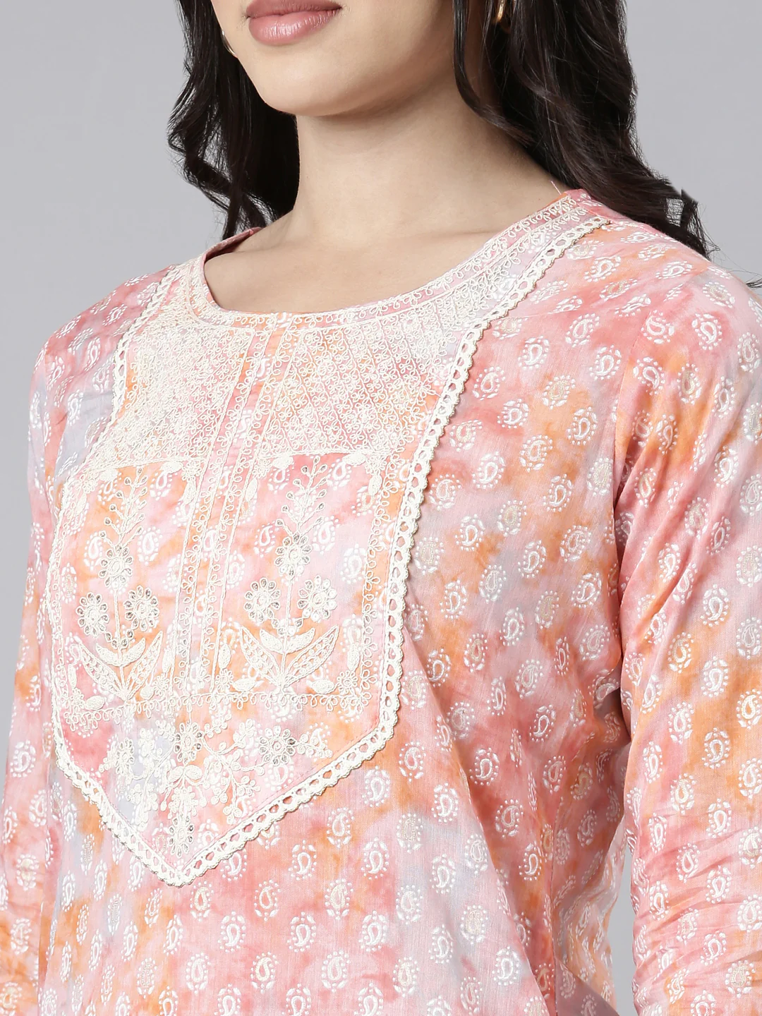Neerus Orange Regular Straight Paisley Kurta - Image 4