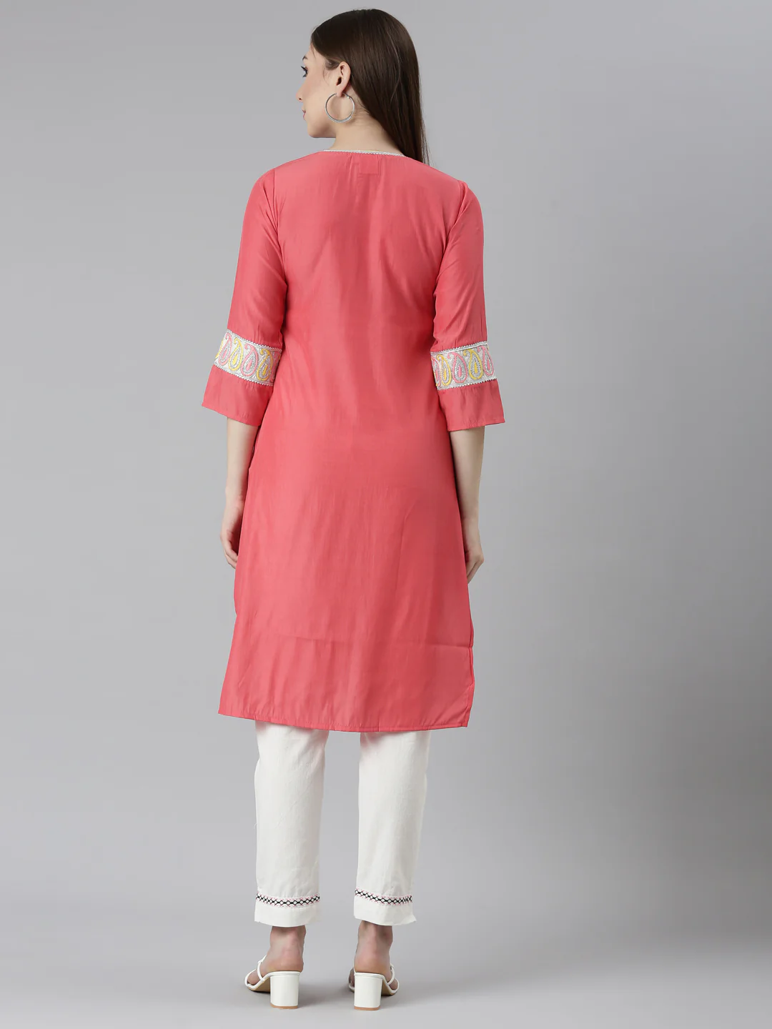 Neerus Orange Regular Straight Solid Kurta - Image 3
